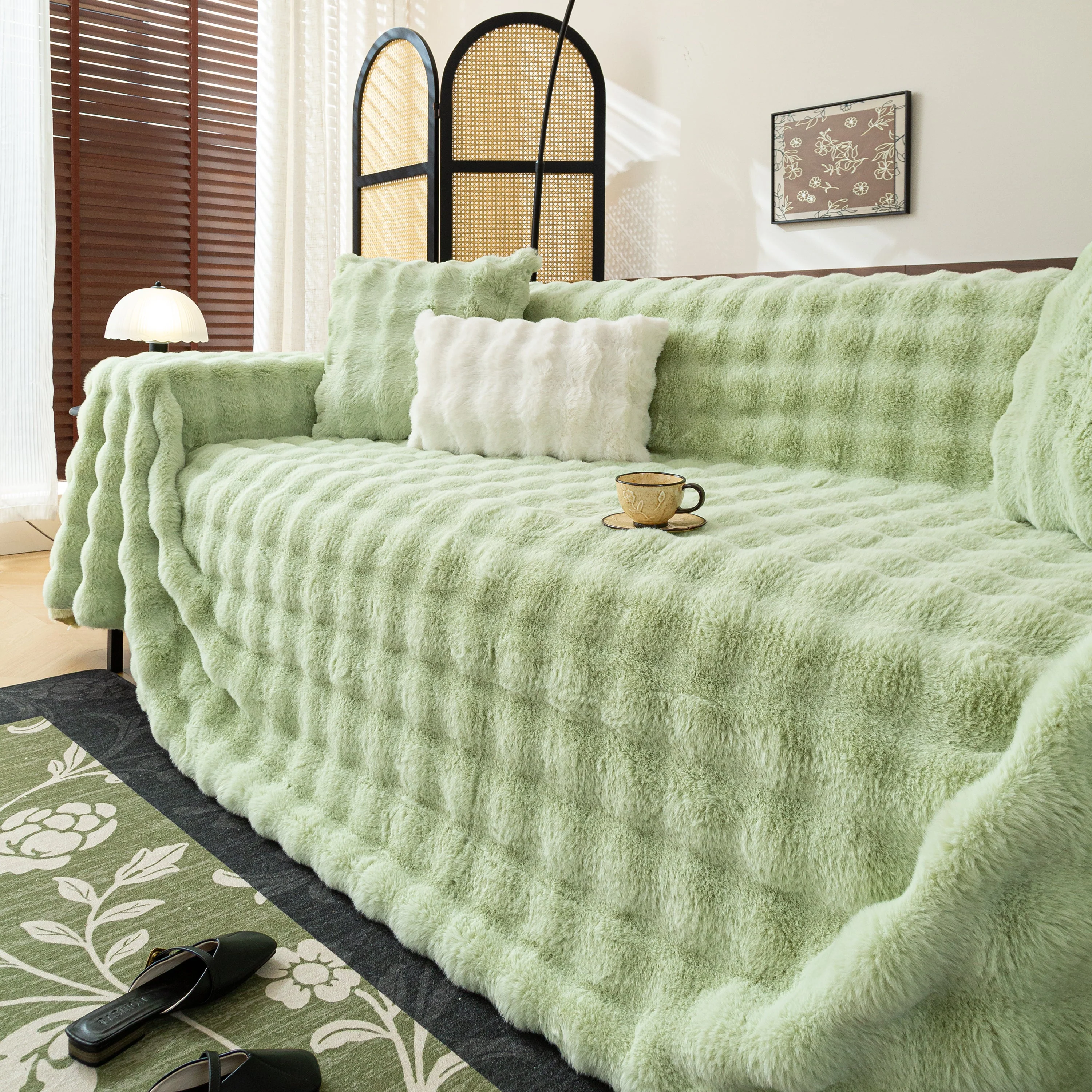 Thick Faux Fur Sofa Cover Fluffy Plush Warm Sofa Slipcover Furniture Protector for Couch Bed - Image 53
