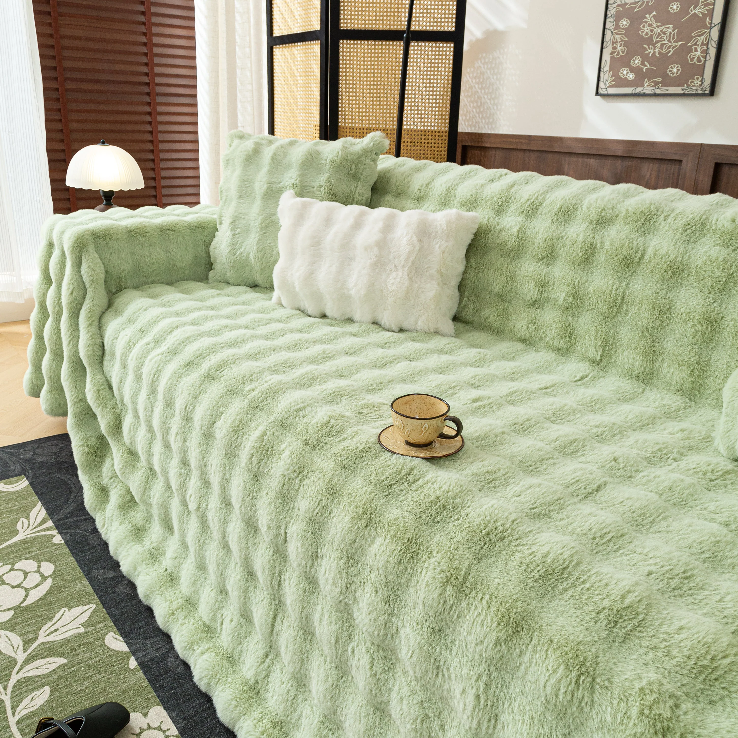 Thick Faux Fur Sofa Cover Fluffy Plush Warm Sofa Slipcover Furniture Protector for Couch Bed - Image 54