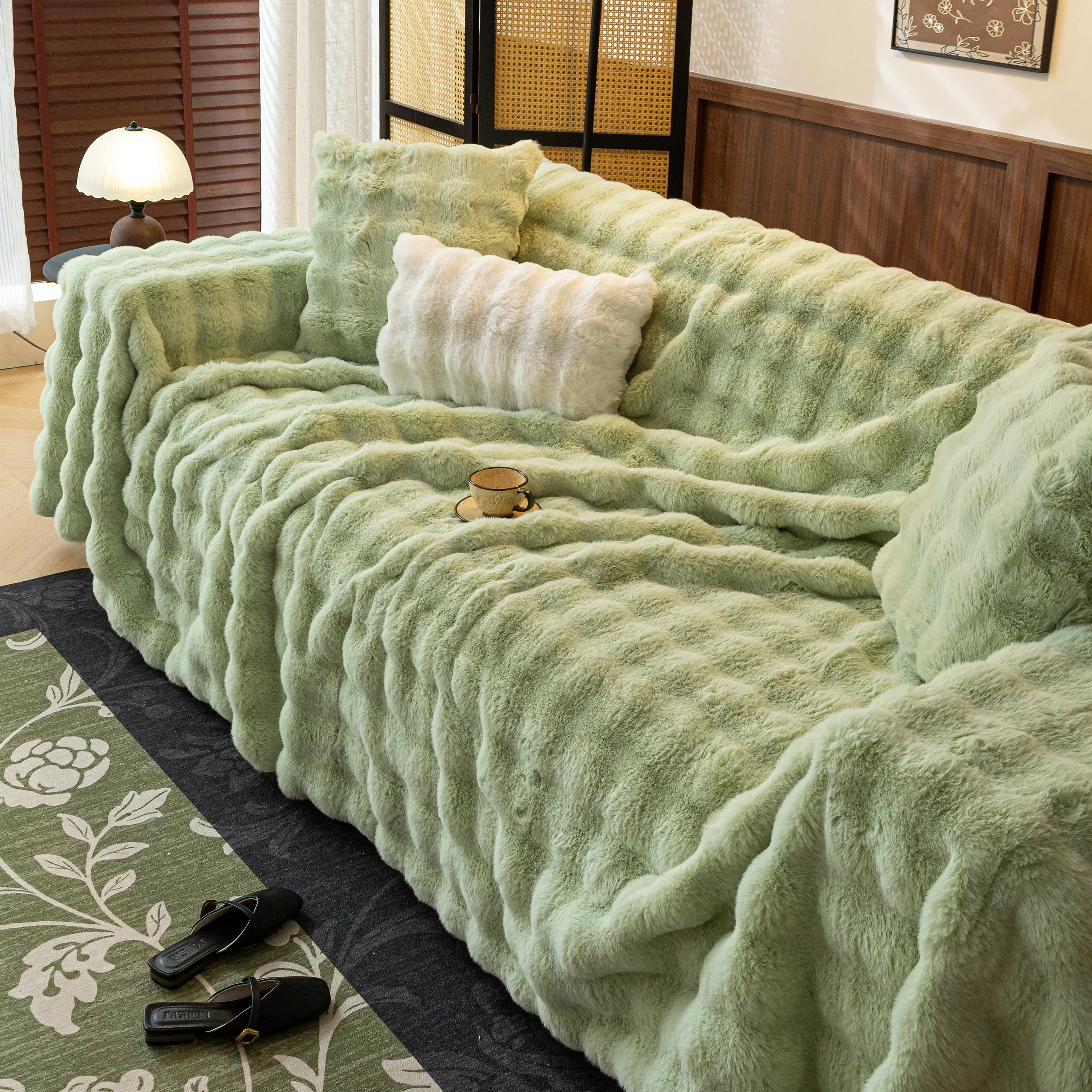 Thick Faux Fur Sofa Cover Fluffy Plush Warm Sofa Slipcover Furniture Protector for Couch Bed - Image 55
