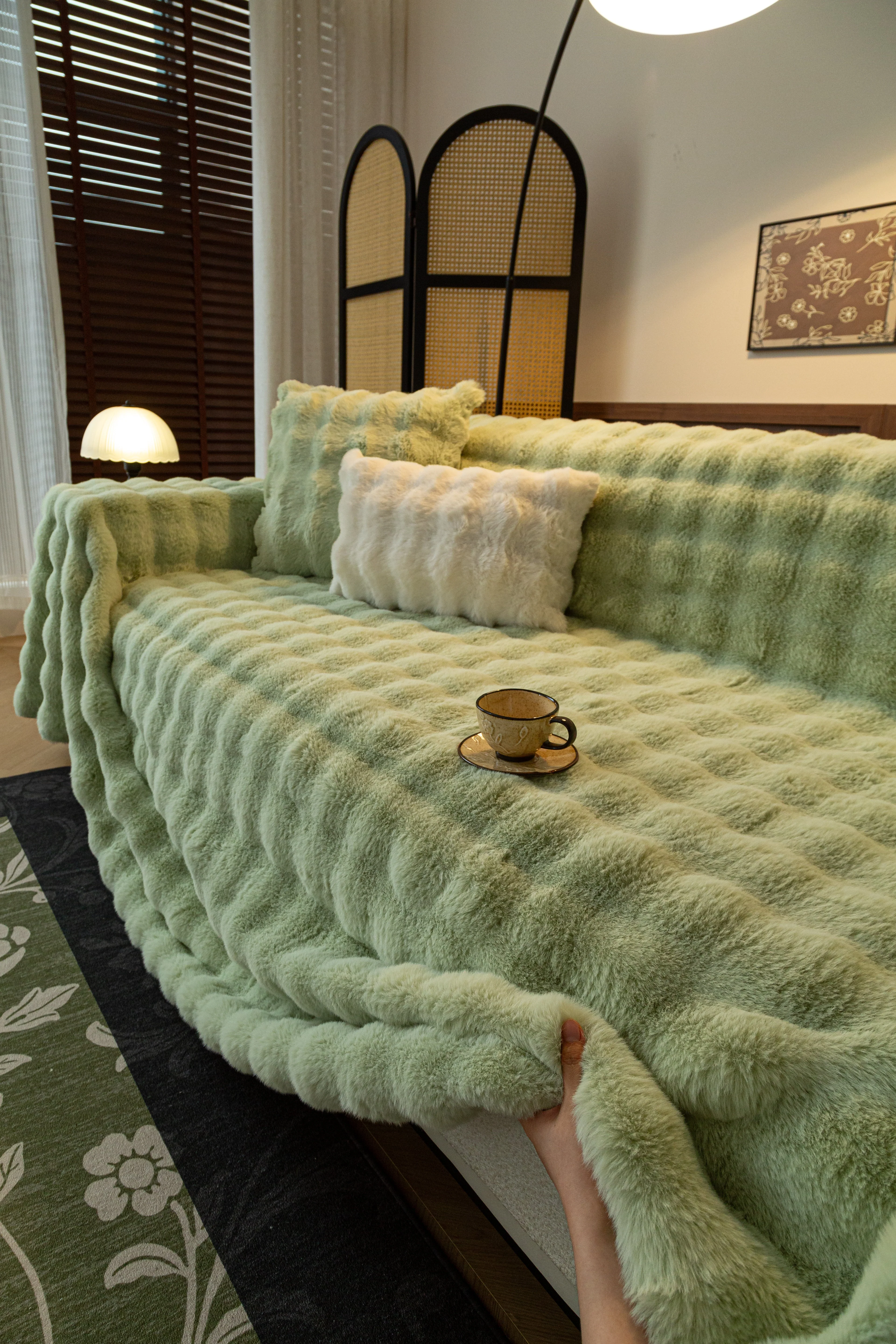 Thick Faux Fur Sofa Cover Fluffy Plush Warm Sofa Slipcover Furniture Protector for Couch Bed - Image 57