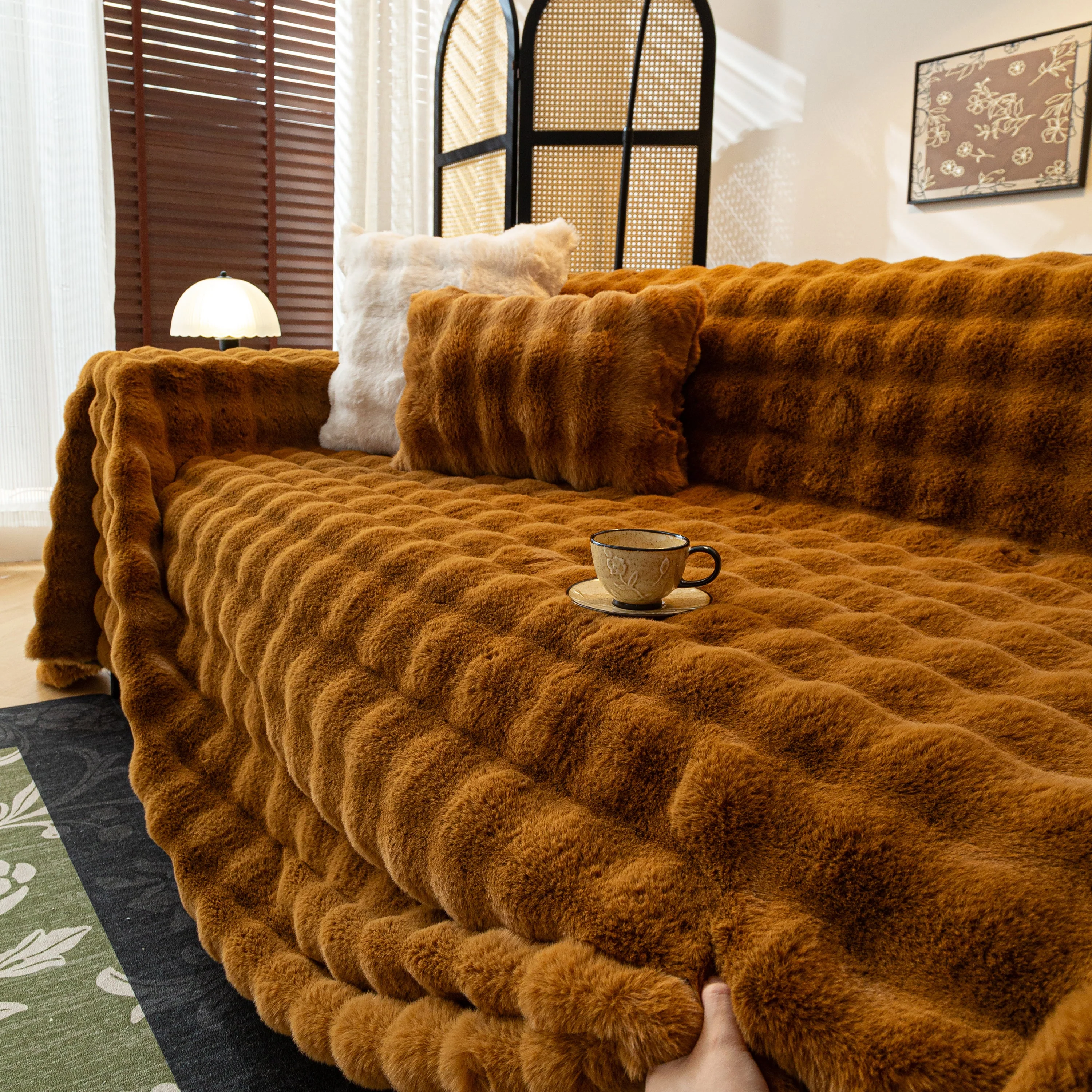 Thick Faux Fur Sofa Cover Fluffy Plush Warm Sofa Slipcover Furniture Protector for Couch Bed - Image 7