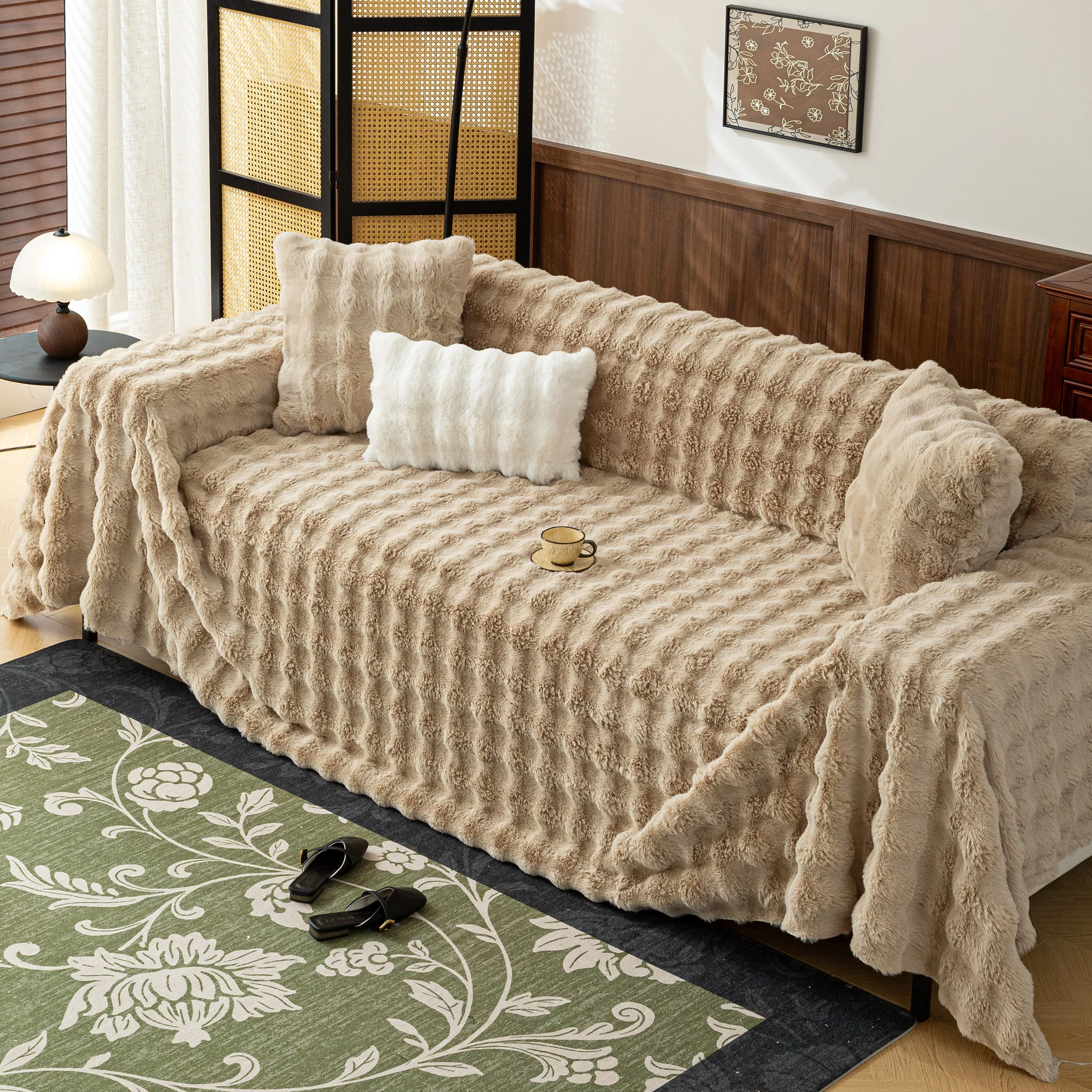 Thick Faux Fur Sofa Cover Fluffy Plush Warm Sofa Slipcover Furniture Protector for Couch Bed - Image 71