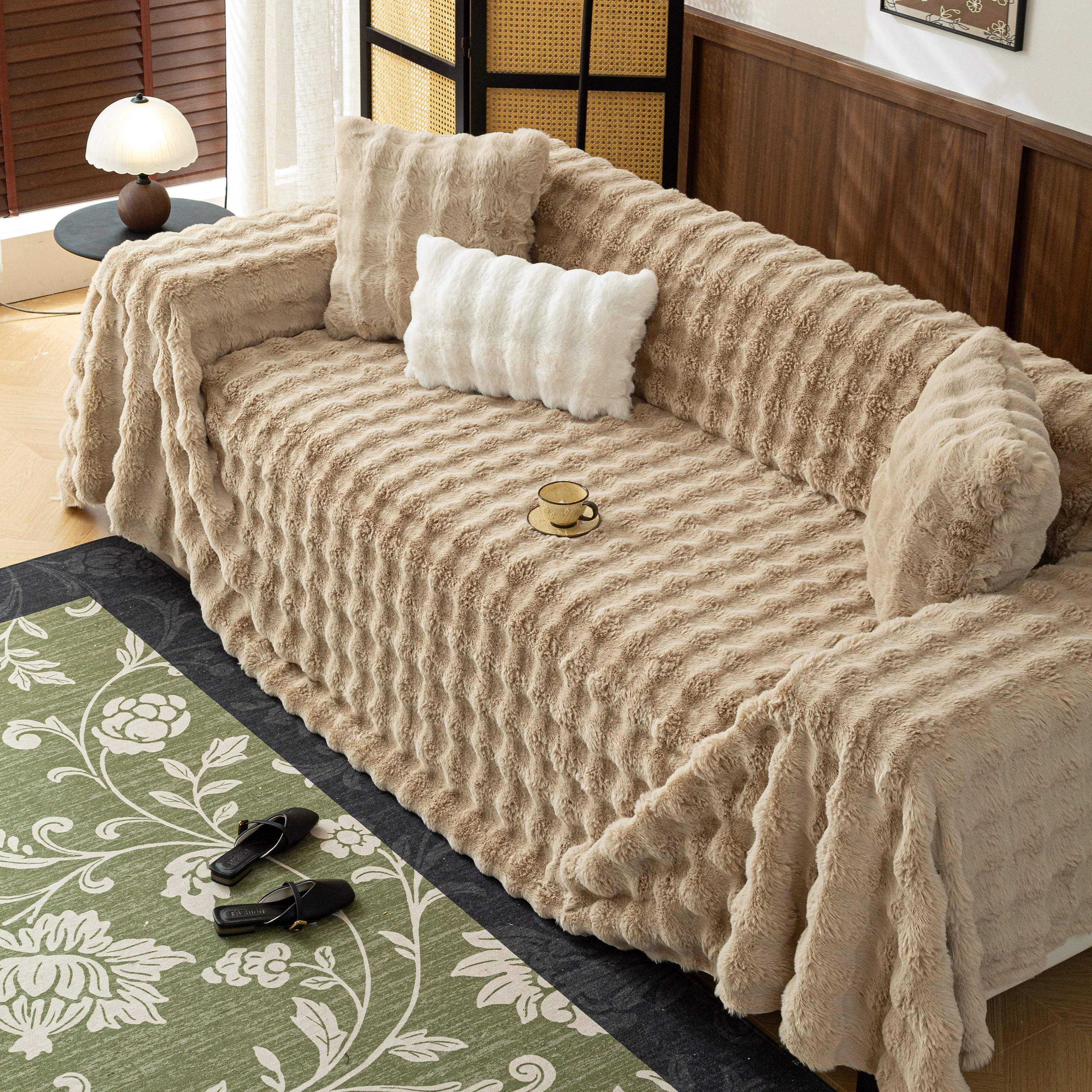 Thick Faux Fur Sofa Cover Fluffy Plush Warm Sofa Slipcover Furniture Protector for Couch Bed - Image 72
