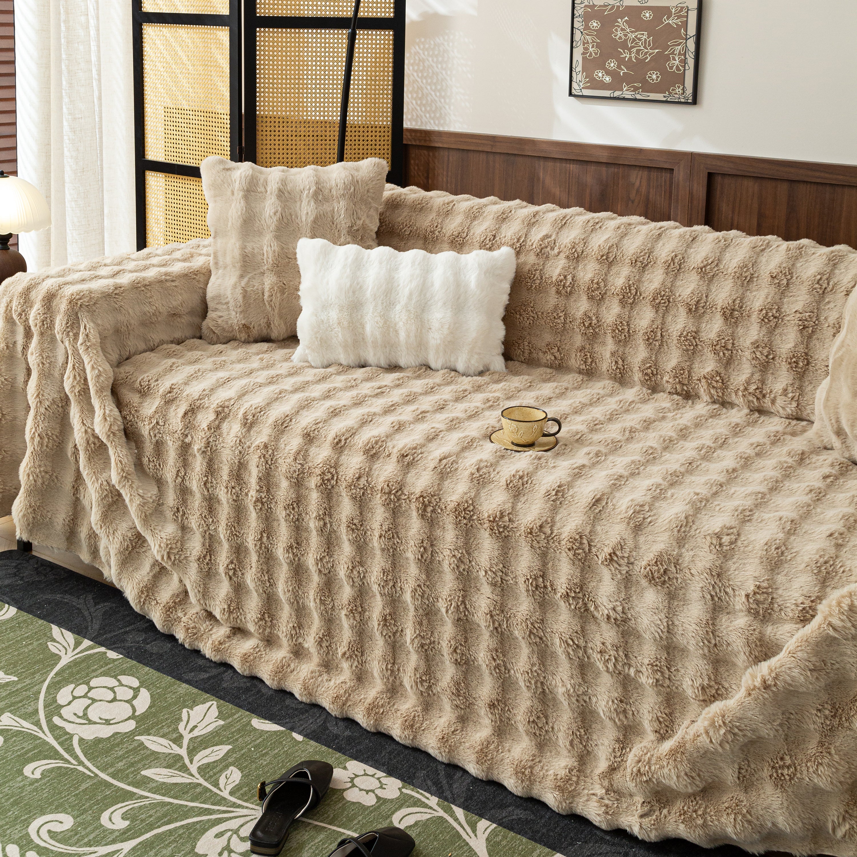 Thick Faux Fur Sofa Cover Fluffy Plush Warm Sofa Slipcover Furniture Protector for Couch Bed - Image 73