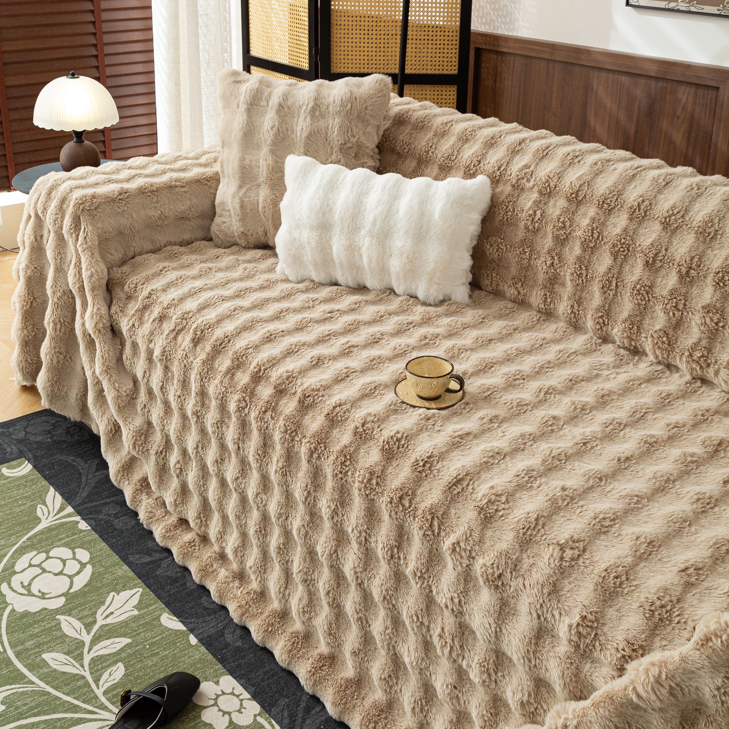 Thick Faux Fur Sofa Cover Fluffy Plush Warm Sofa Slipcover Furniture Protector for Couch Bed - Image 74