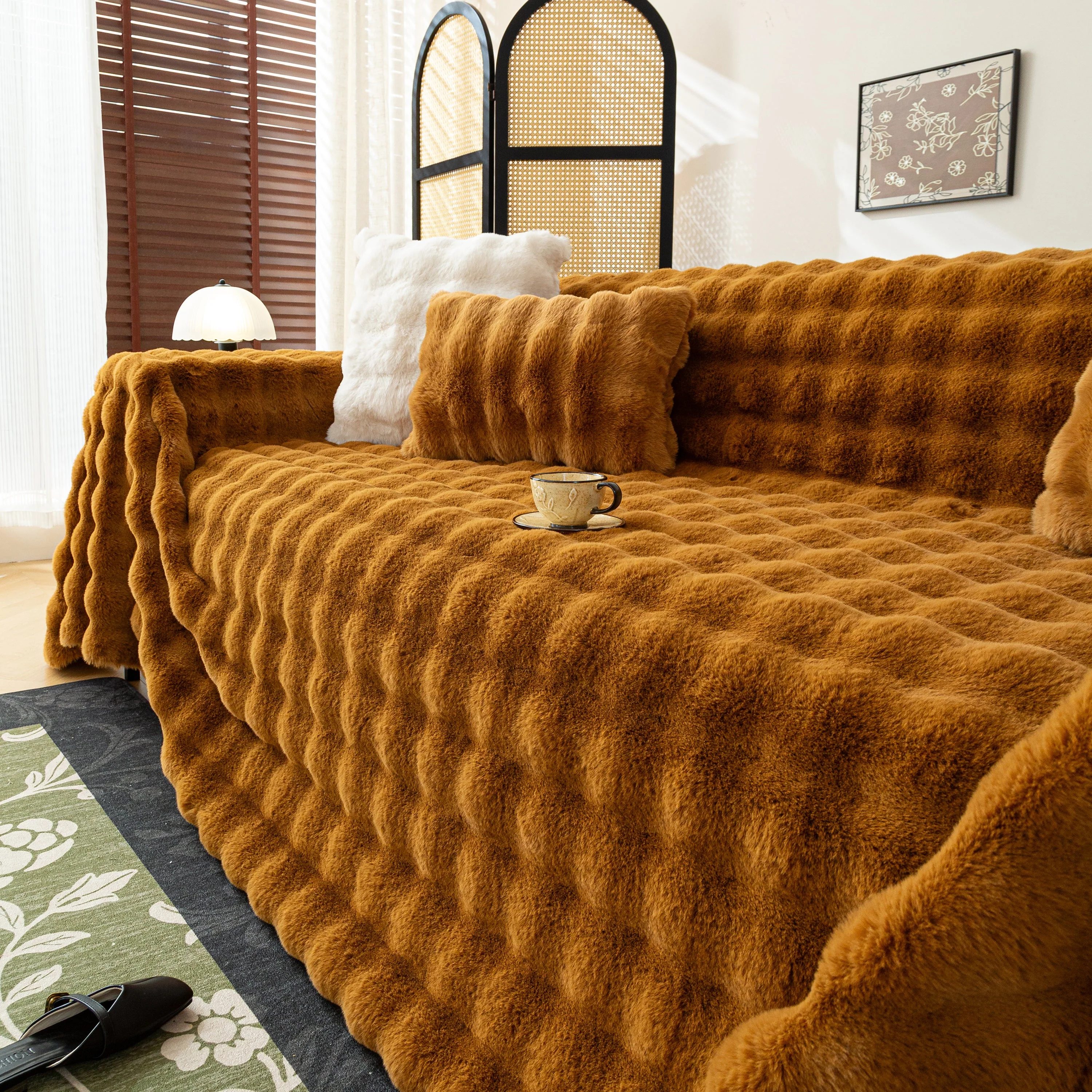 Thick Faux Fur Sofa Cover Fluffy Plush Warm Sofa Slipcover Furniture Protector for Couch Bed - Image 8