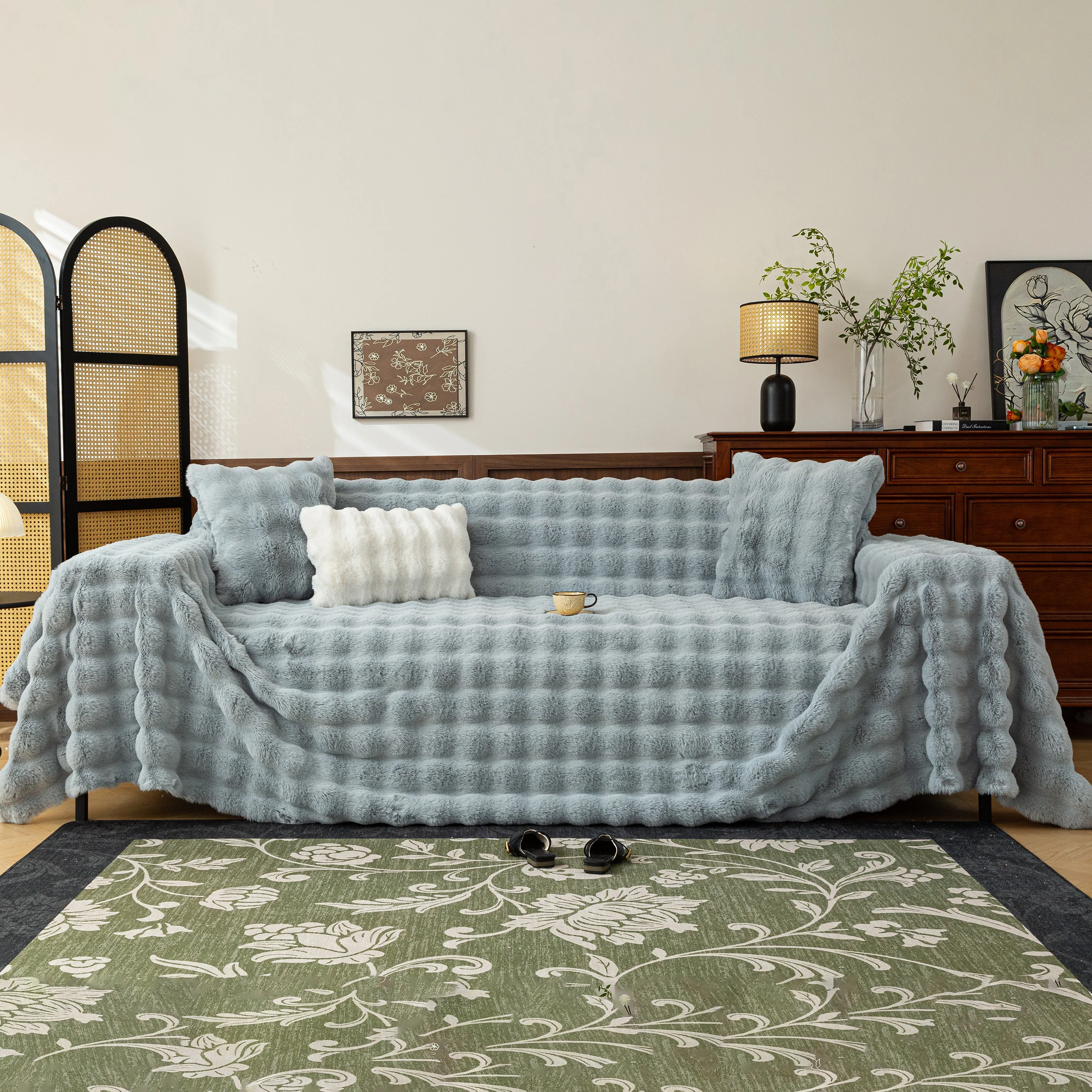 Thick Faux Fur Sofa Cover Fluffy Plush Warm Sofa Slipcover Furniture Protector for Couch Bed - Image 80
