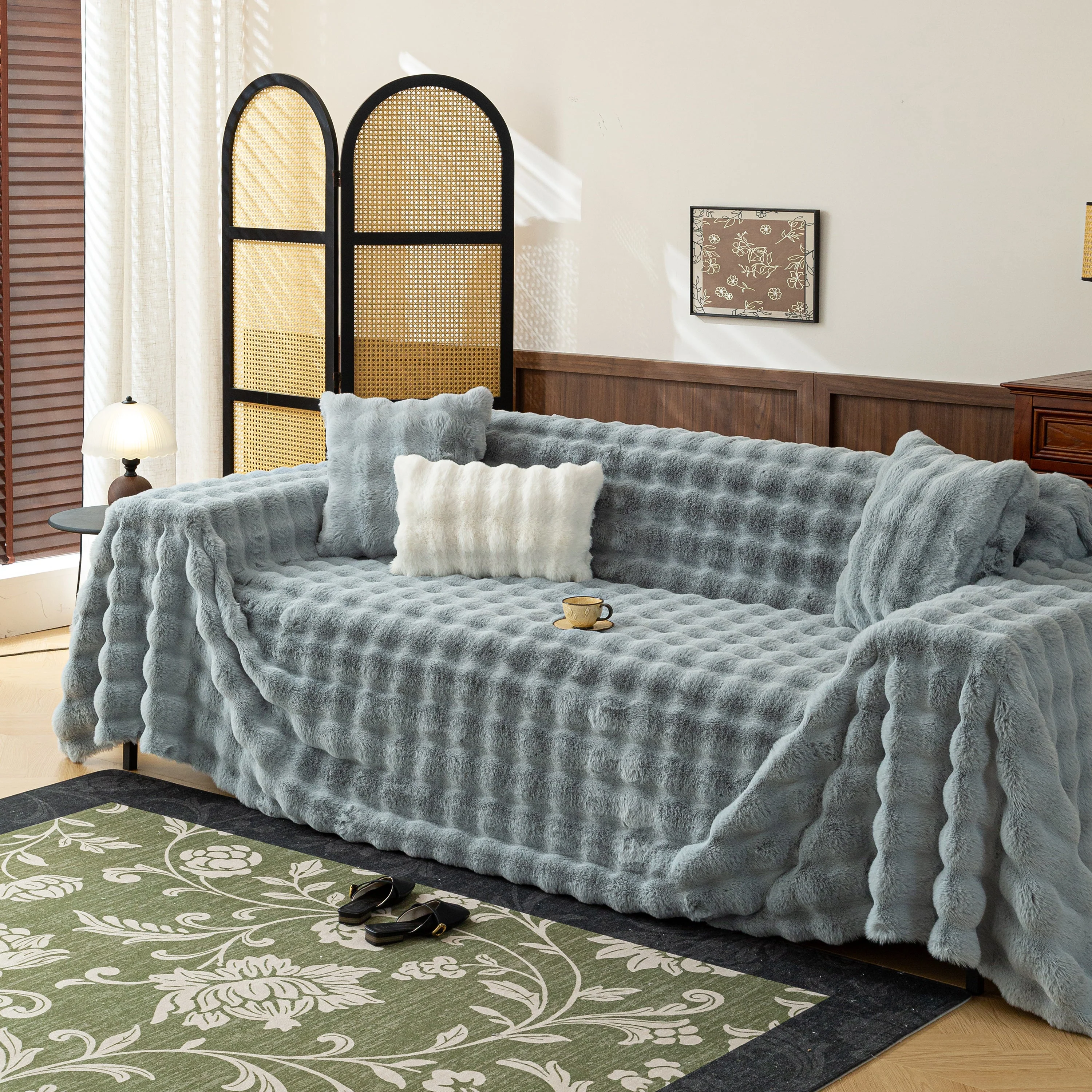 Thick Faux Fur Sofa Cover Fluffy Plush Warm Sofa Slipcover Furniture Protector for Couch Bed - Image 82