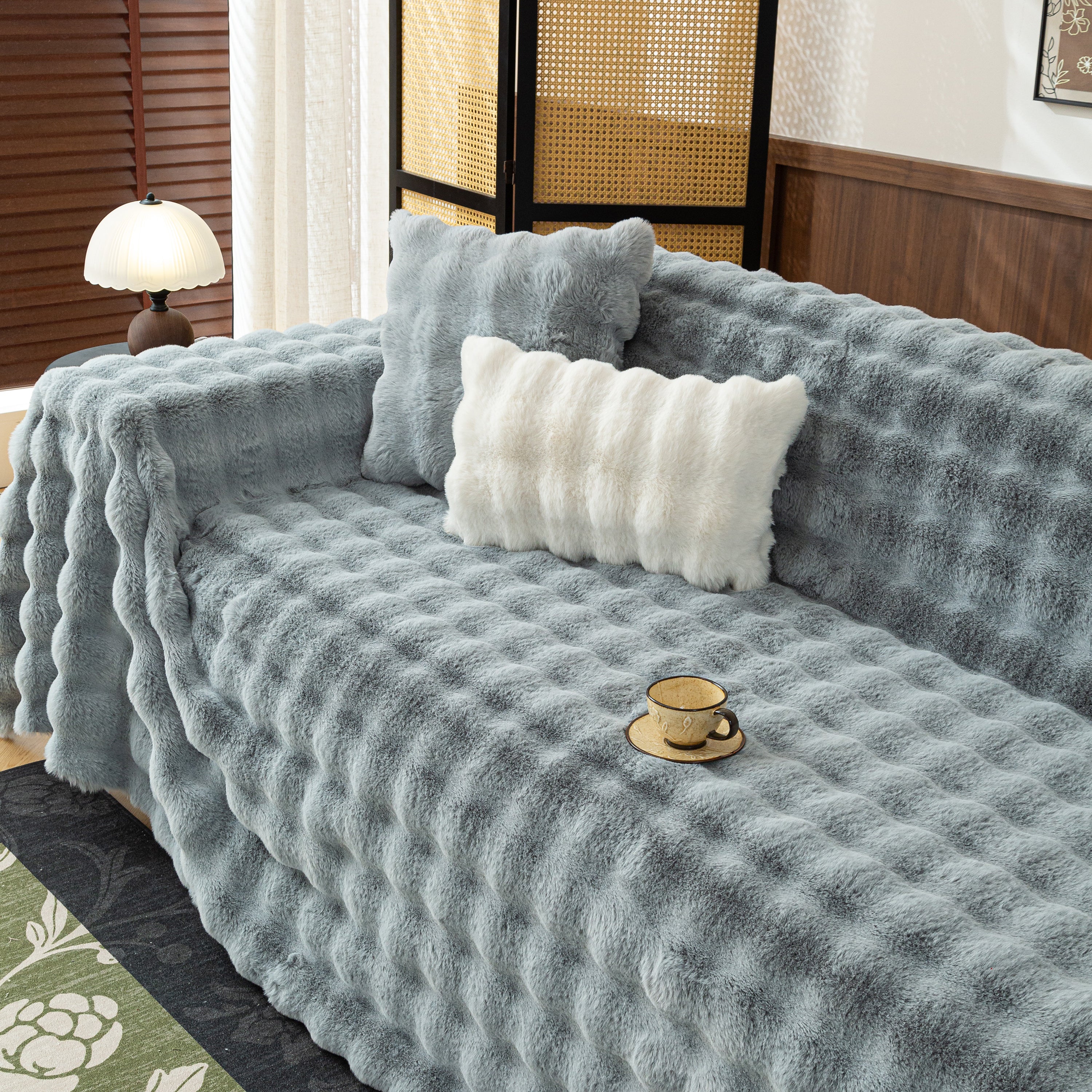 Thick Faux Fur Sofa Cover Fluffy Plush Warm Sofa Slipcover Furniture Protector for Couch Bed - Image 83