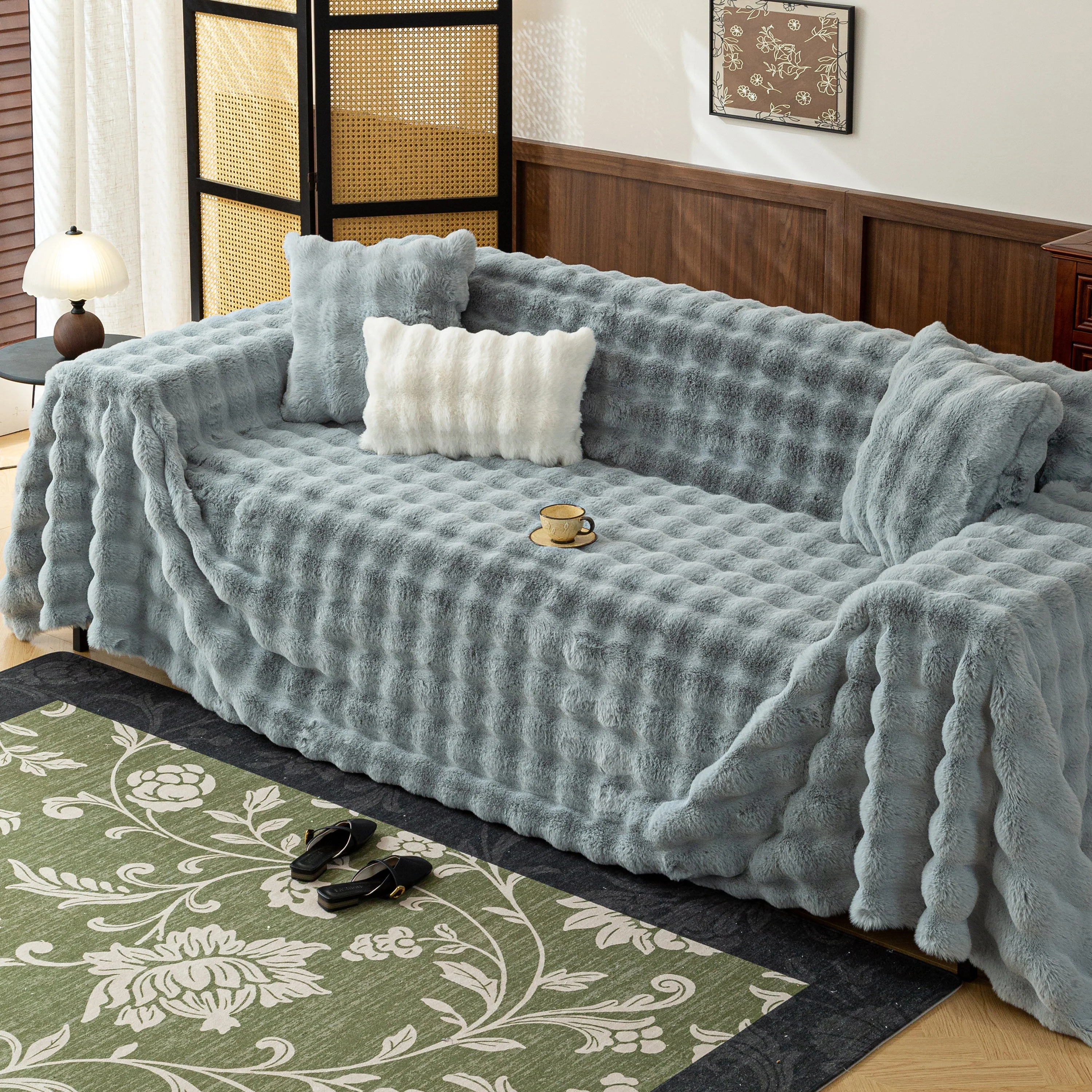 Thick Faux Fur Sofa Cover Fluffy Plush Warm Sofa Slipcover Furniture Protector for Couch Bed - Image 87