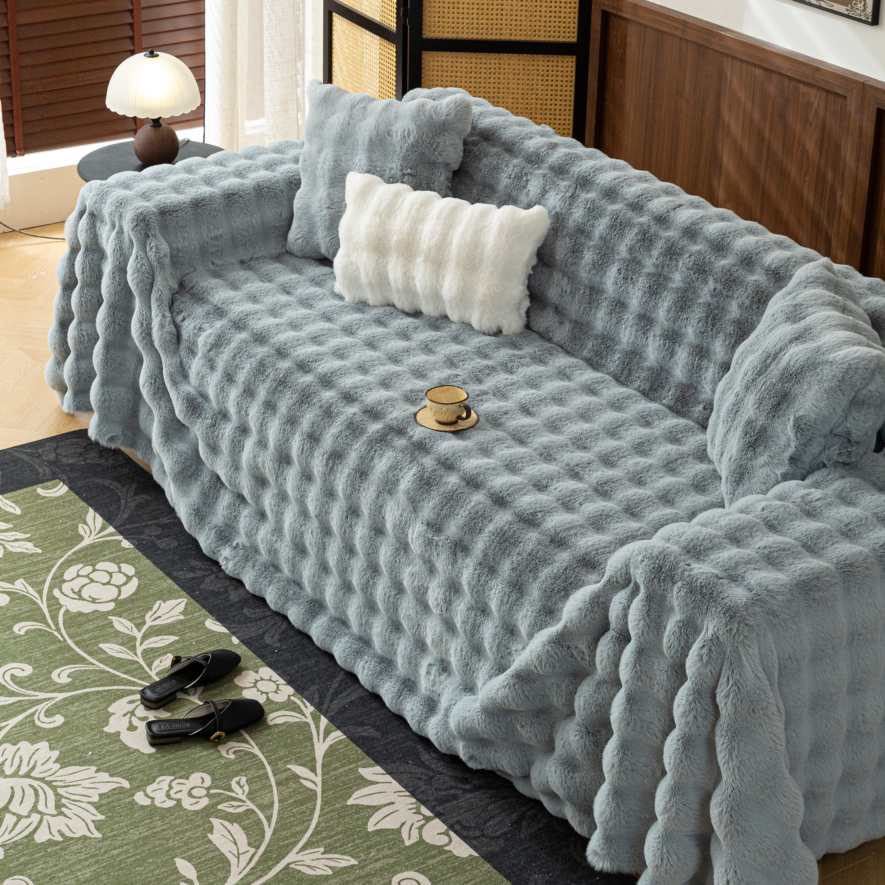 Thick Faux Fur Sofa Cover Fluffy Plush Warm Sofa Slipcover Furniture Protector for Couch Bed - Image 88