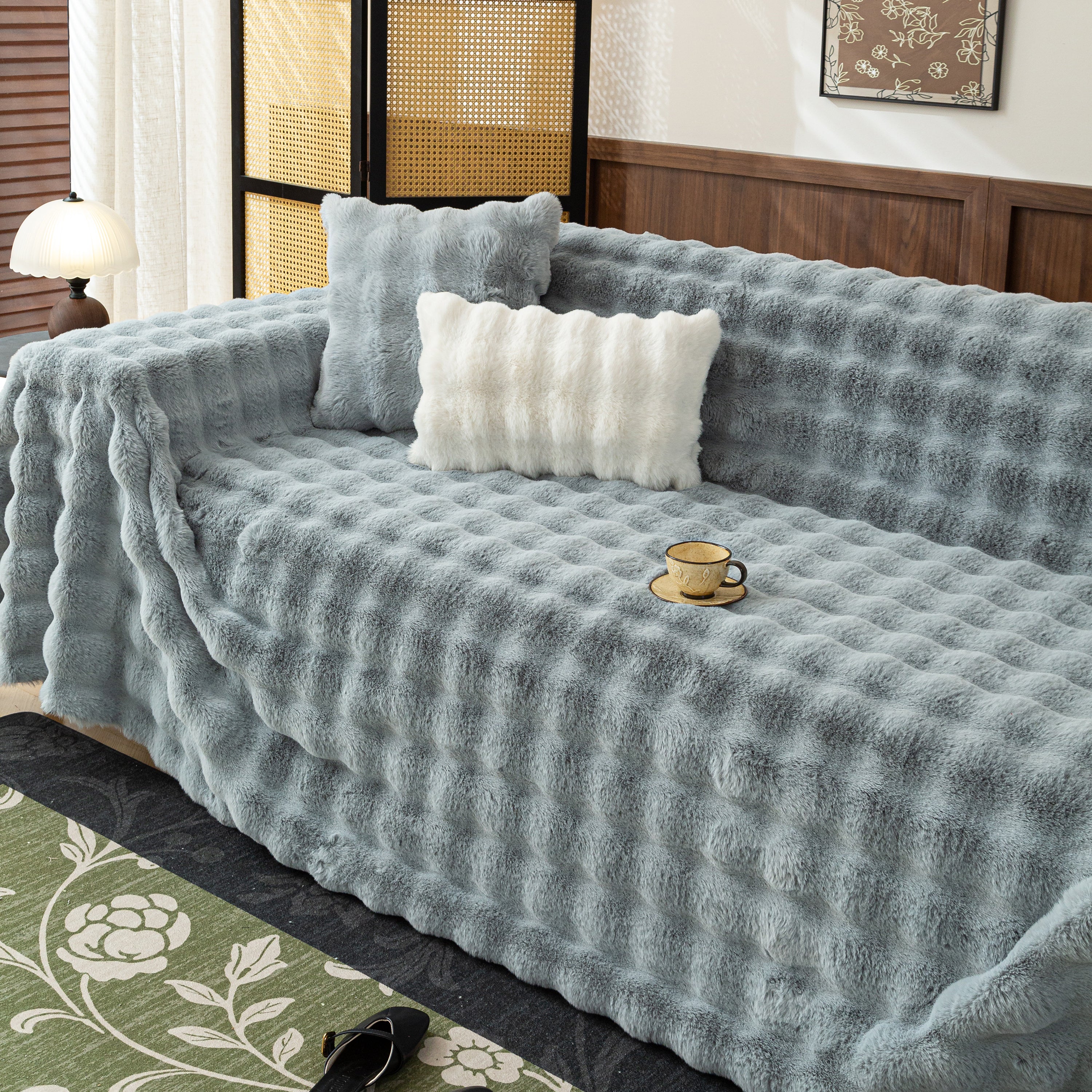 Thick Faux Fur Sofa Cover Fluffy Plush Warm Sofa Slipcover Furniture Protector for Couch Bed - Image 89