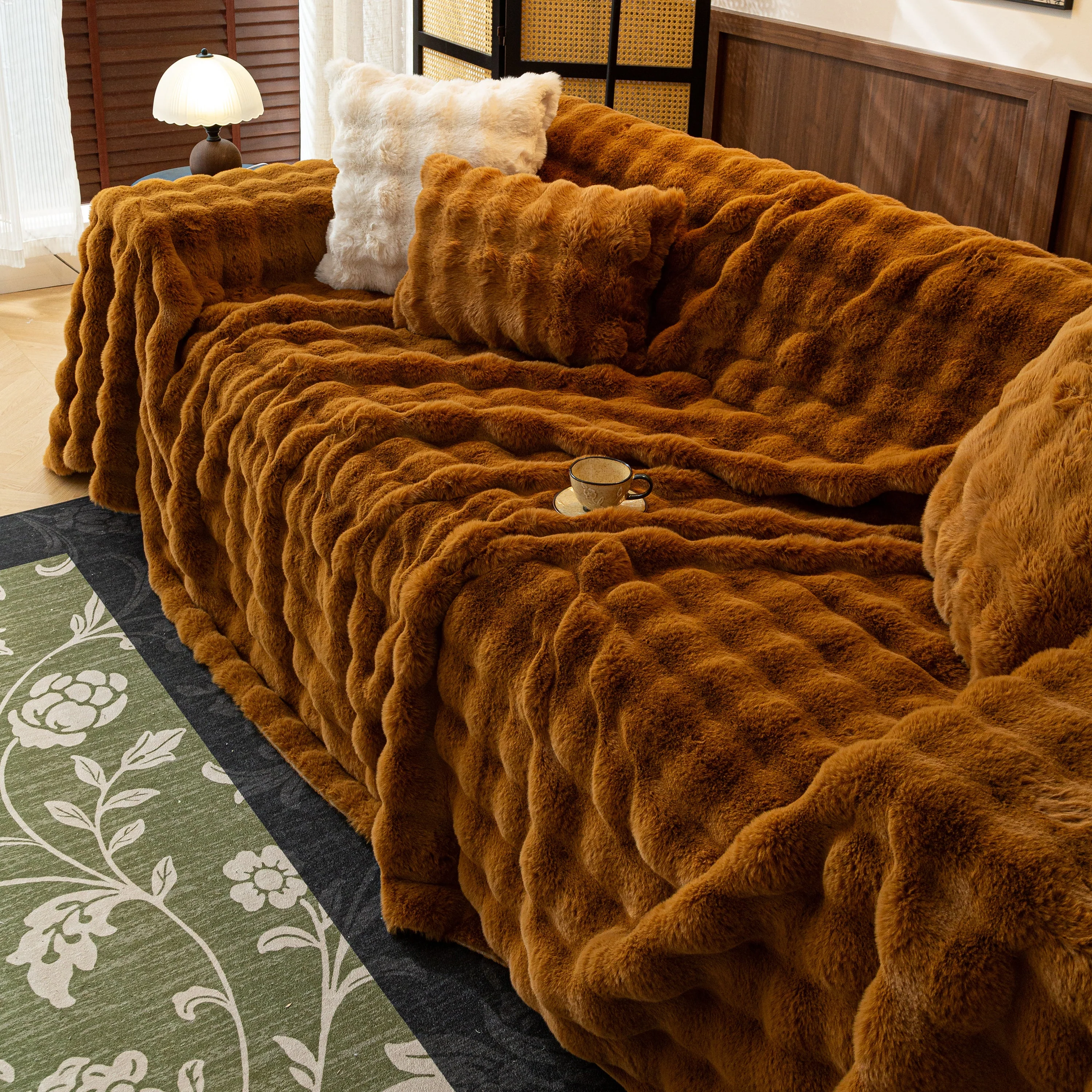 Thick Faux Fur Sofa Cover Fluffy Plush Warm Sofa Slipcover Furniture Protector for Couch Bed - Image 9
