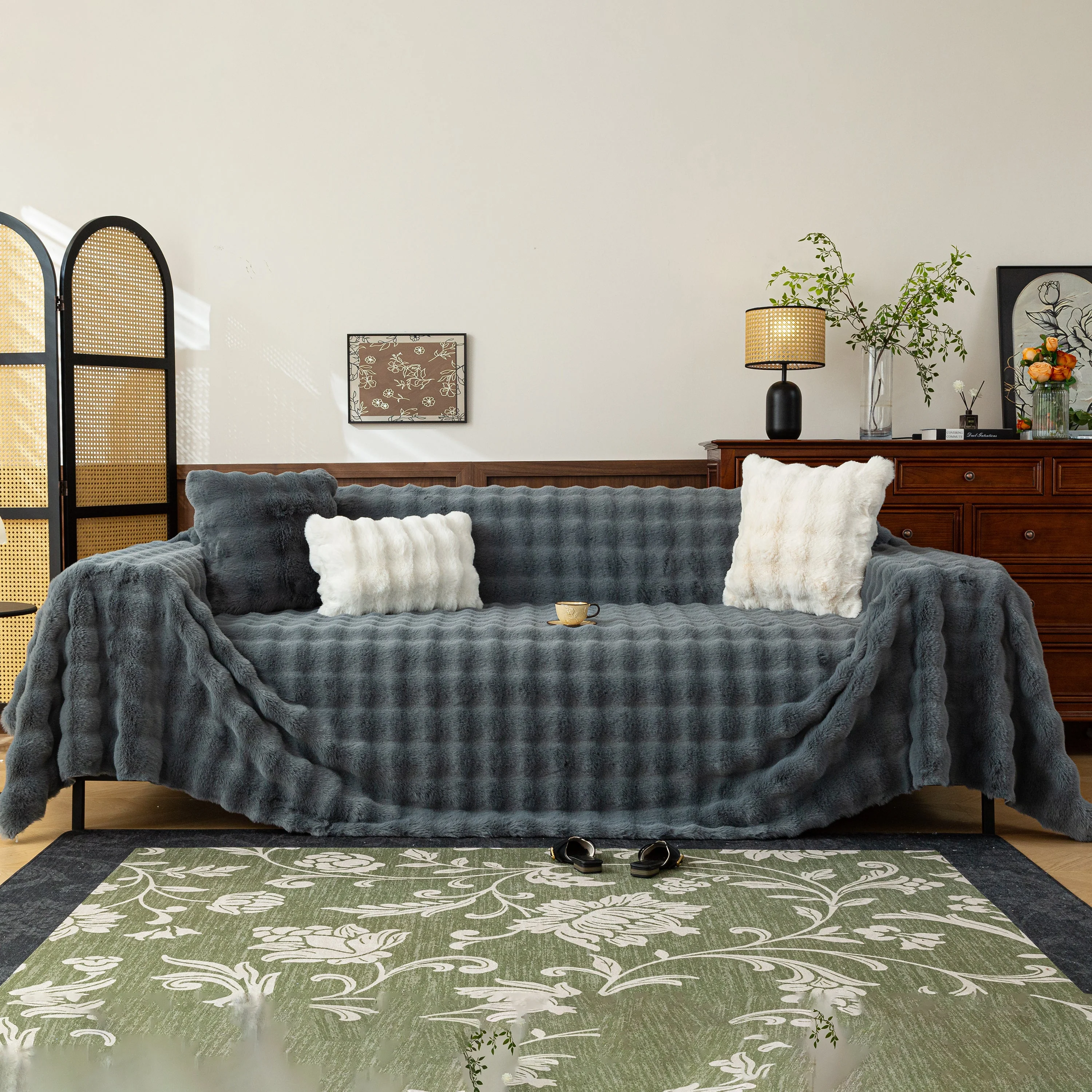 Thick Faux Fur Sofa Cover Fluffy Plush Warm Sofa Slipcover Furniture Protector for Couch Bed - Image 95