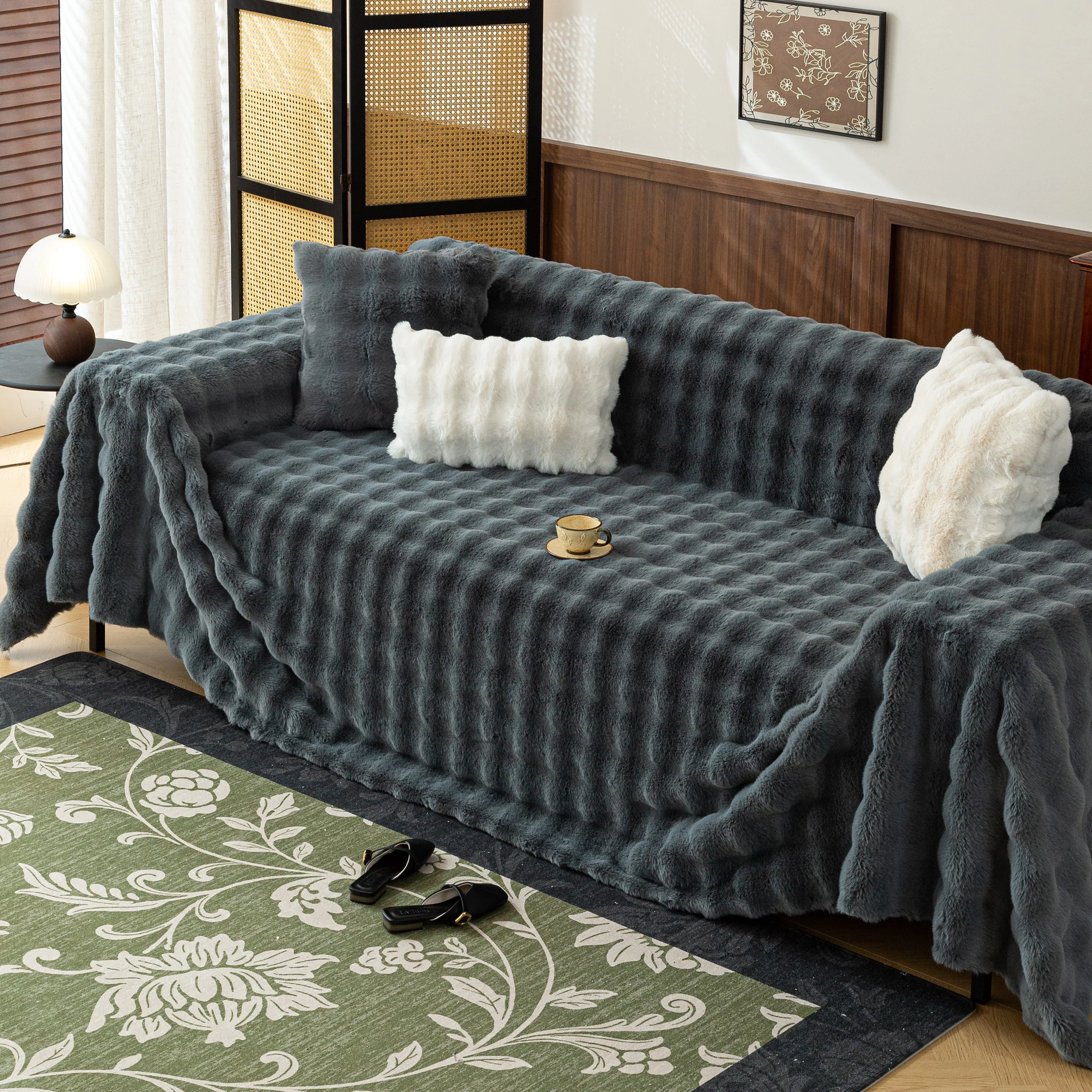Thick Faux Fur Sofa Cover Fluffy Plush Warm Sofa Slipcover Furniture Protector for Couch Bed - Image 99