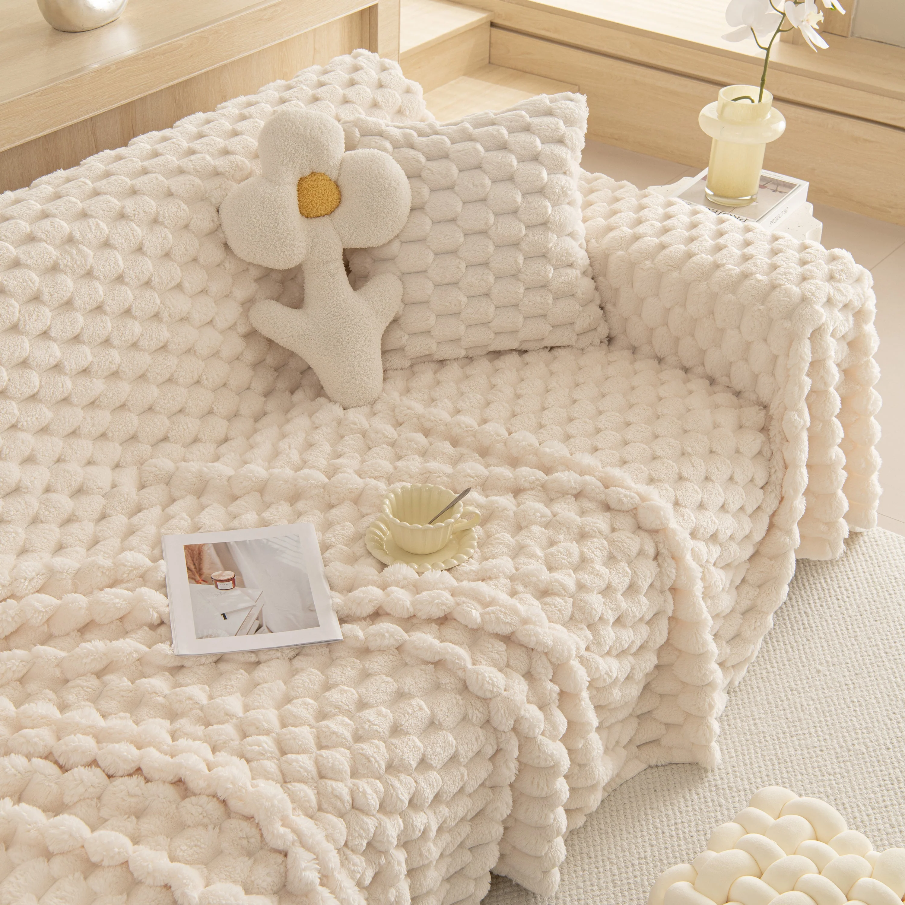 Thick Plush Faux Fur Couch Cover Blanket Warm Fuzzy Blanket Couch Protector for Winter - Image 101