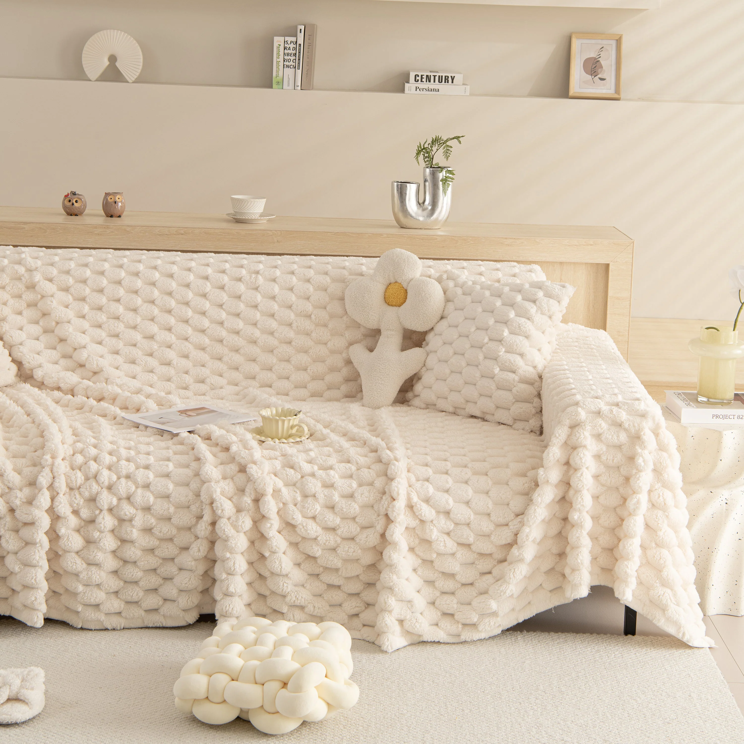 Thick Plush Faux Fur Couch Cover Blanket Warm Fuzzy Blanket Couch Protector for Winter - Image 102