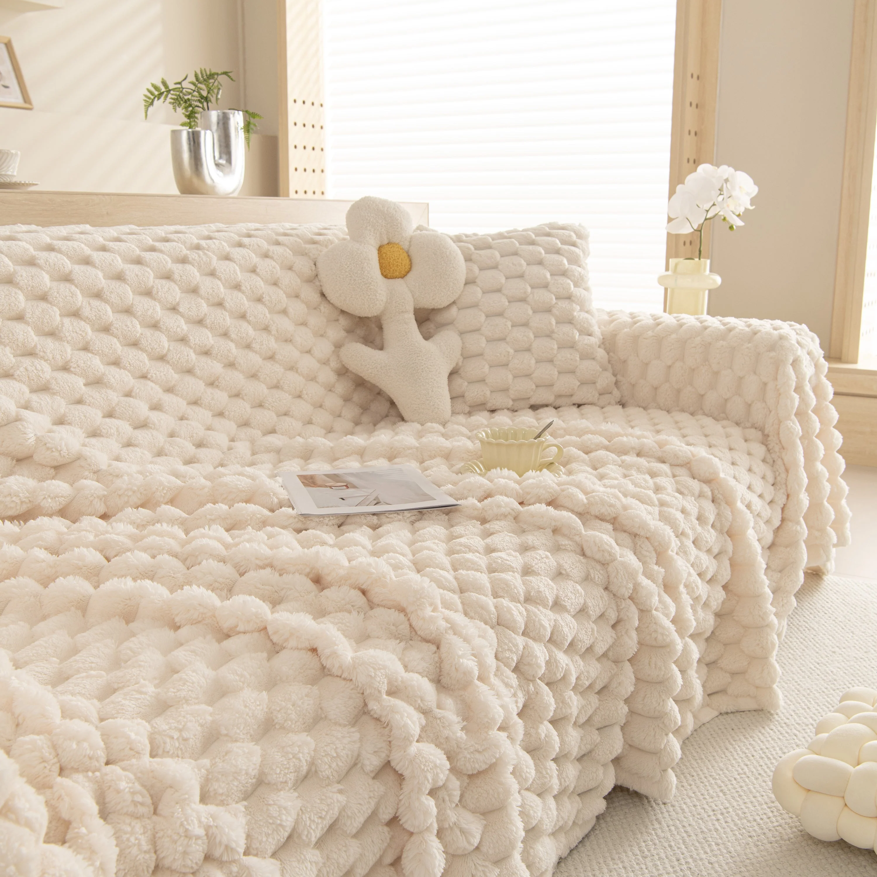 Thick Plush Faux Fur Couch Cover Blanket Warm Fuzzy Blanket Couch Protector for Winter - Image 103