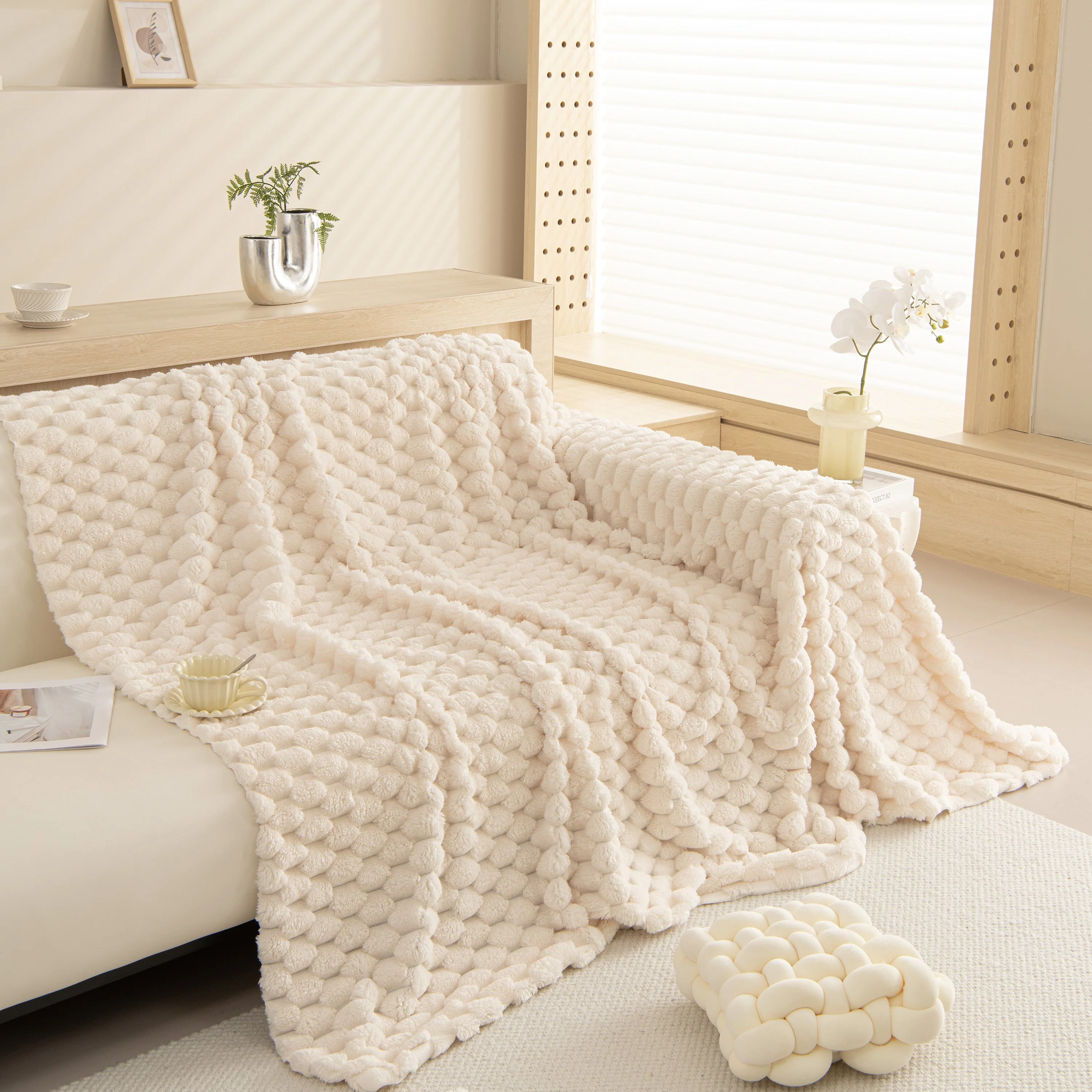 Thick Plush Faux Fur Couch Cover Blanket Warm Fuzzy Blanket Couch Protector for Winter - Image 105