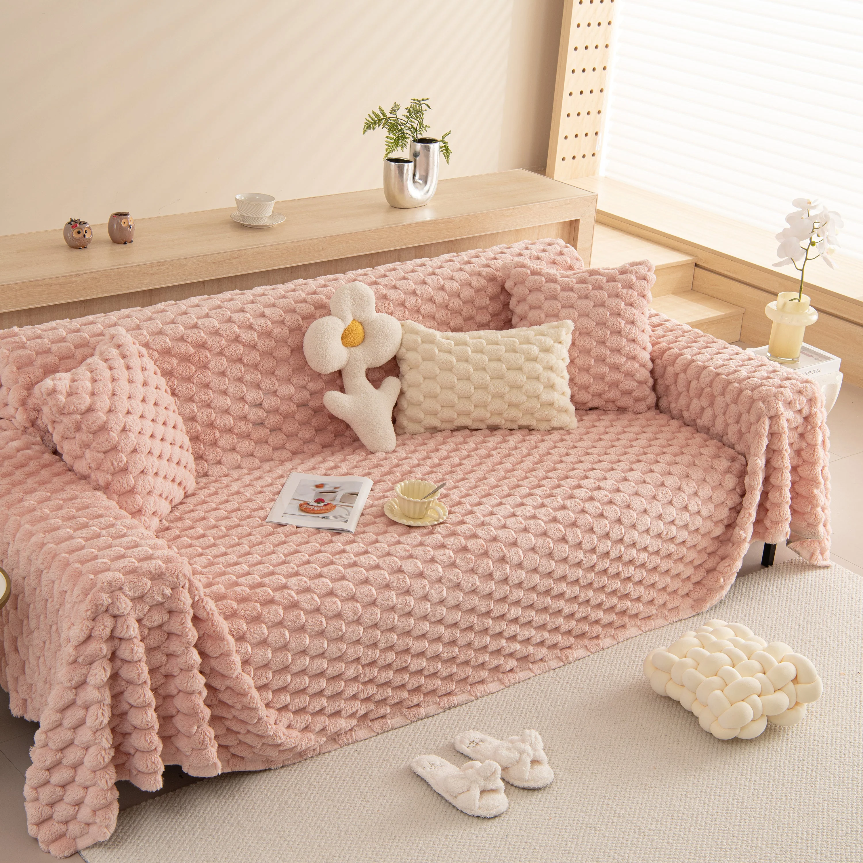 Thick Plush Faux Fur Couch Cover Blanket Warm Fuzzy Blanket Couch Protector for Winter - Image 11