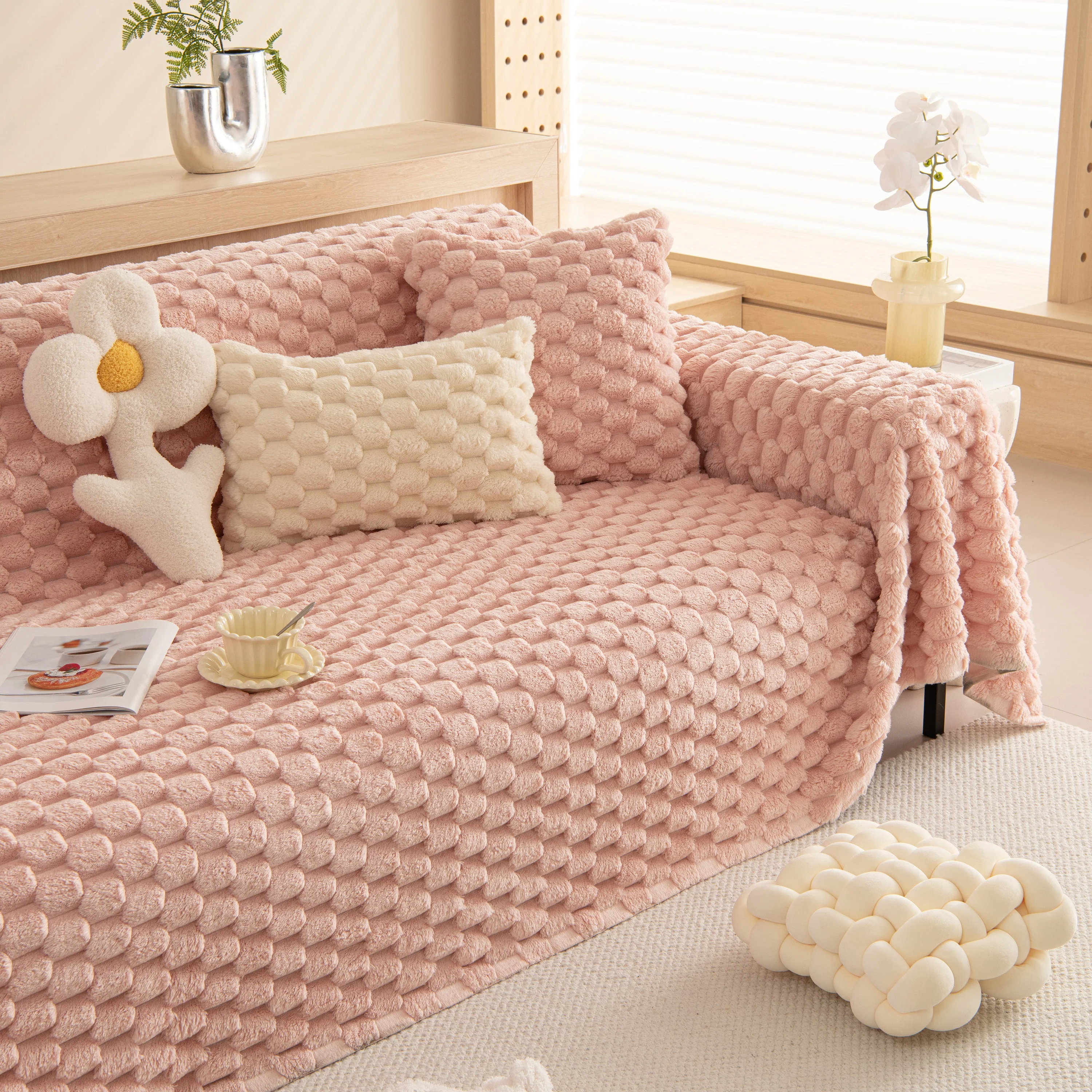 Thick Plush Faux Fur Couch Cover Blanket Warm Fuzzy Blanket Couch Protector for Winter - Image 12