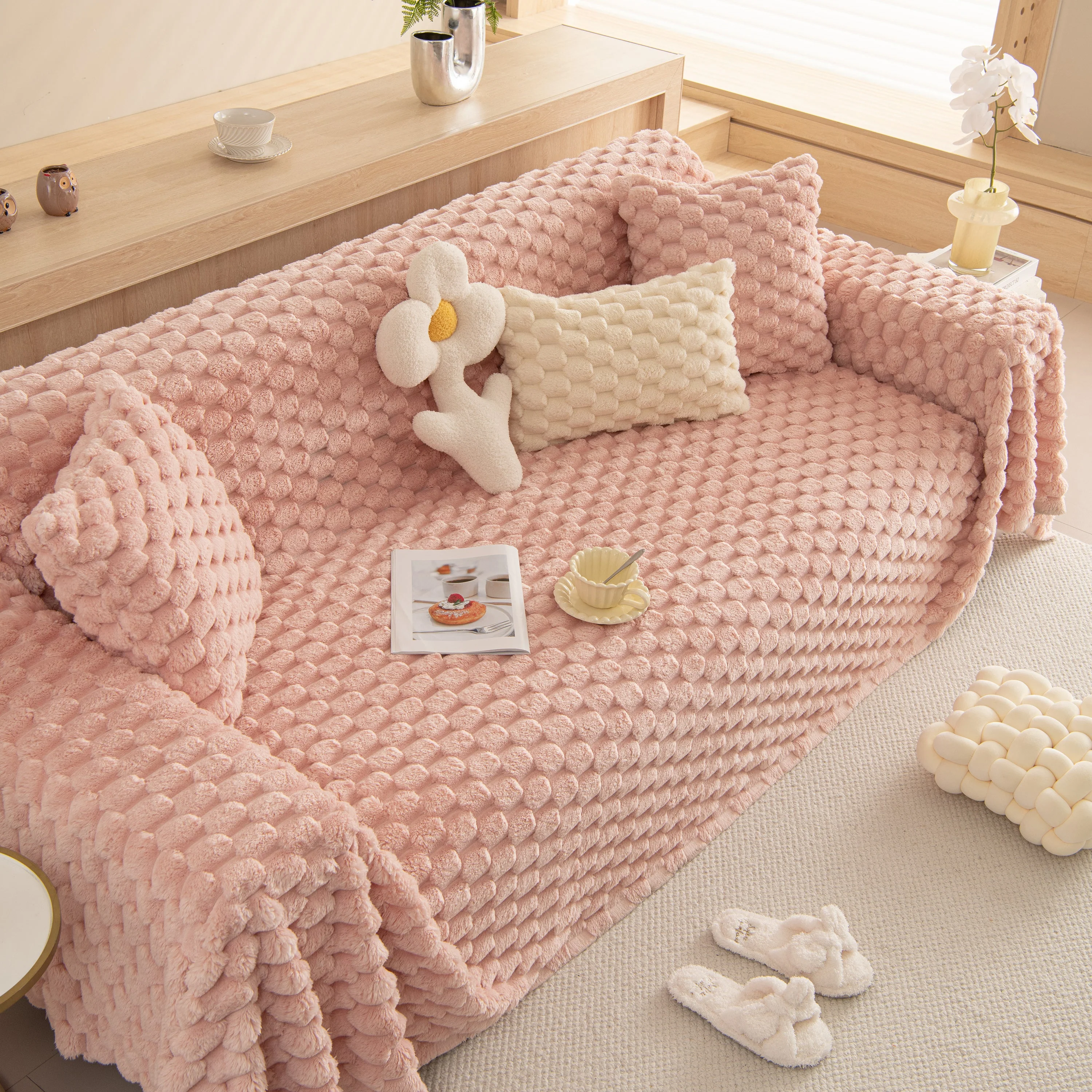 Thick Plush Faux Fur Couch Cover Blanket Warm Fuzzy Blanket Couch Protector for Winter - Image 13