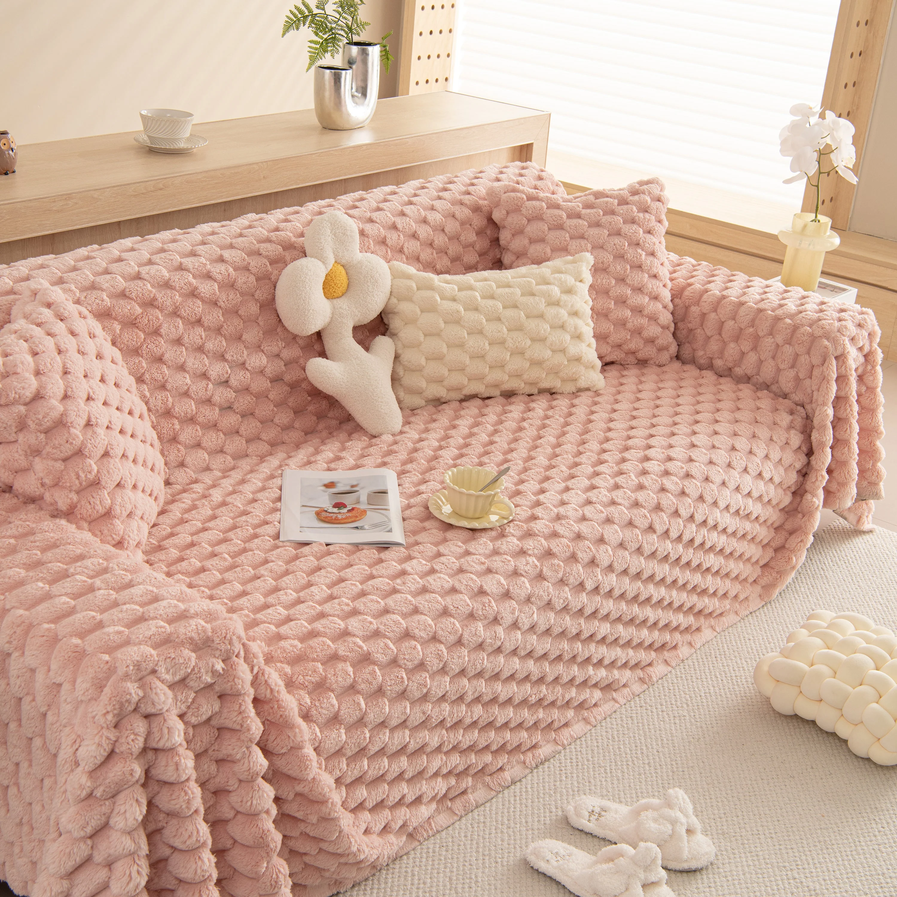 Thick Plush Faux Fur Couch Cover Blanket Warm Fuzzy Blanket Couch Protector for Winter - Image 14