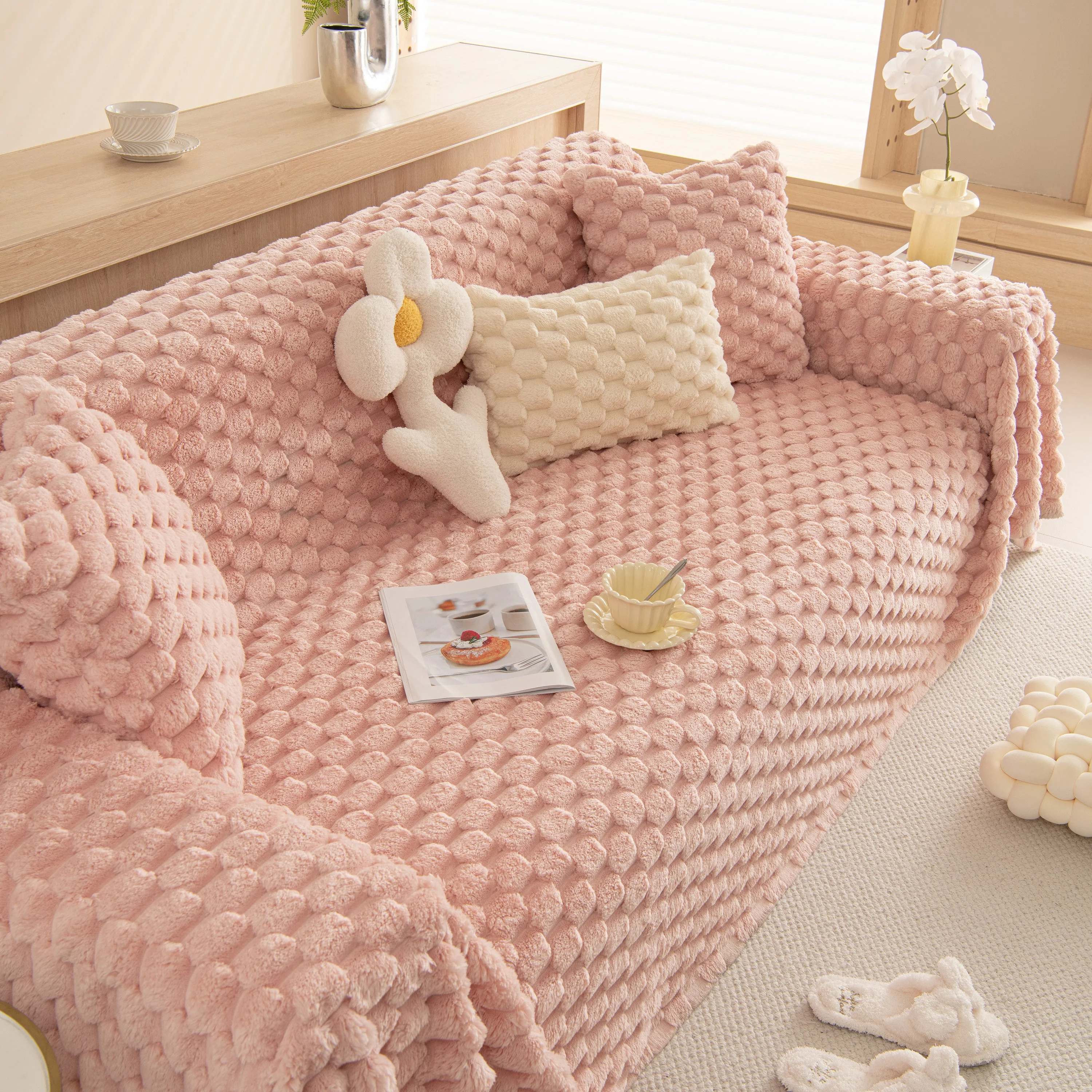 Thick Plush Faux Fur Couch Cover Blanket Warm Fuzzy Blanket Couch Protector for Winter - Image 15
