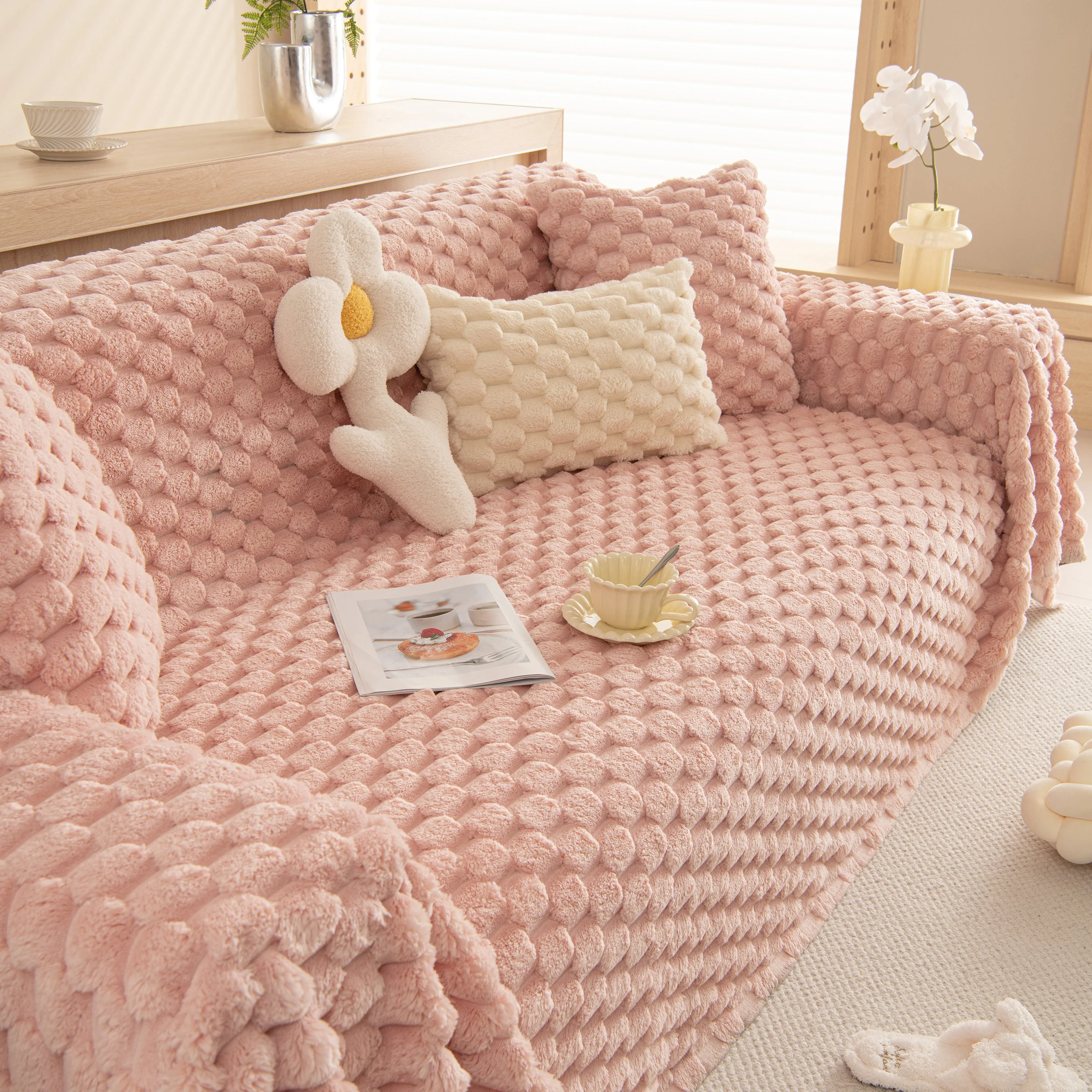 Thick Plush Faux Fur Couch Cover Blanket Warm Fuzzy Blanket Couch Protector for Winter - Image 16