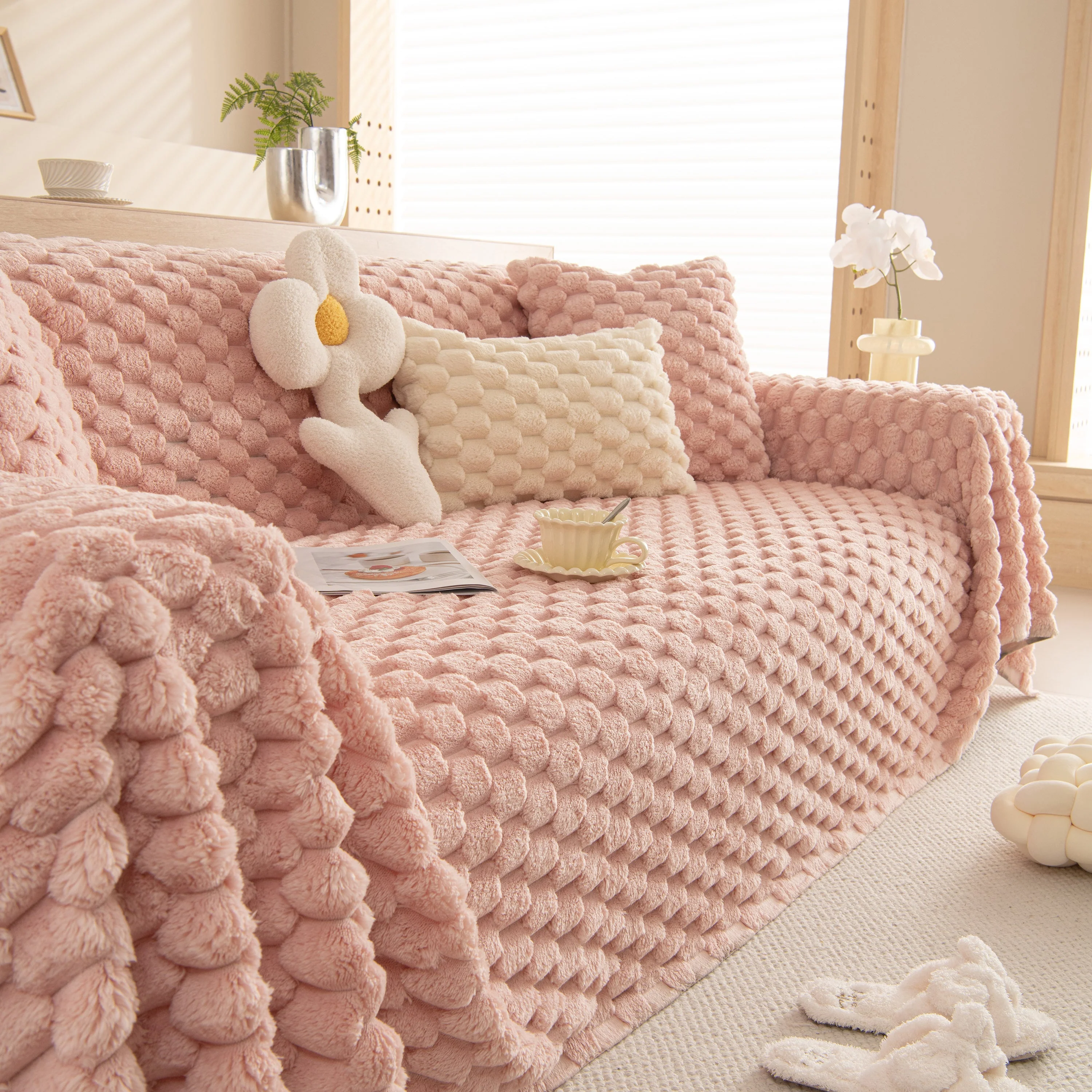 Thick Plush Faux Fur Couch Cover Blanket Warm Fuzzy Blanket Couch Protector for Winter - Image 17