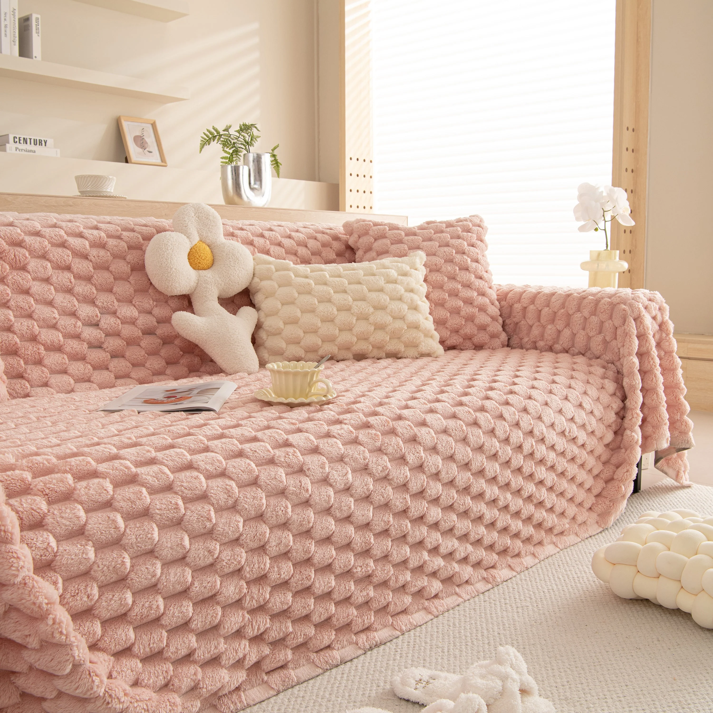 Thick Plush Faux Fur Couch Cover Blanket Warm Fuzzy Blanket Couch Protector for Winter - Image 18