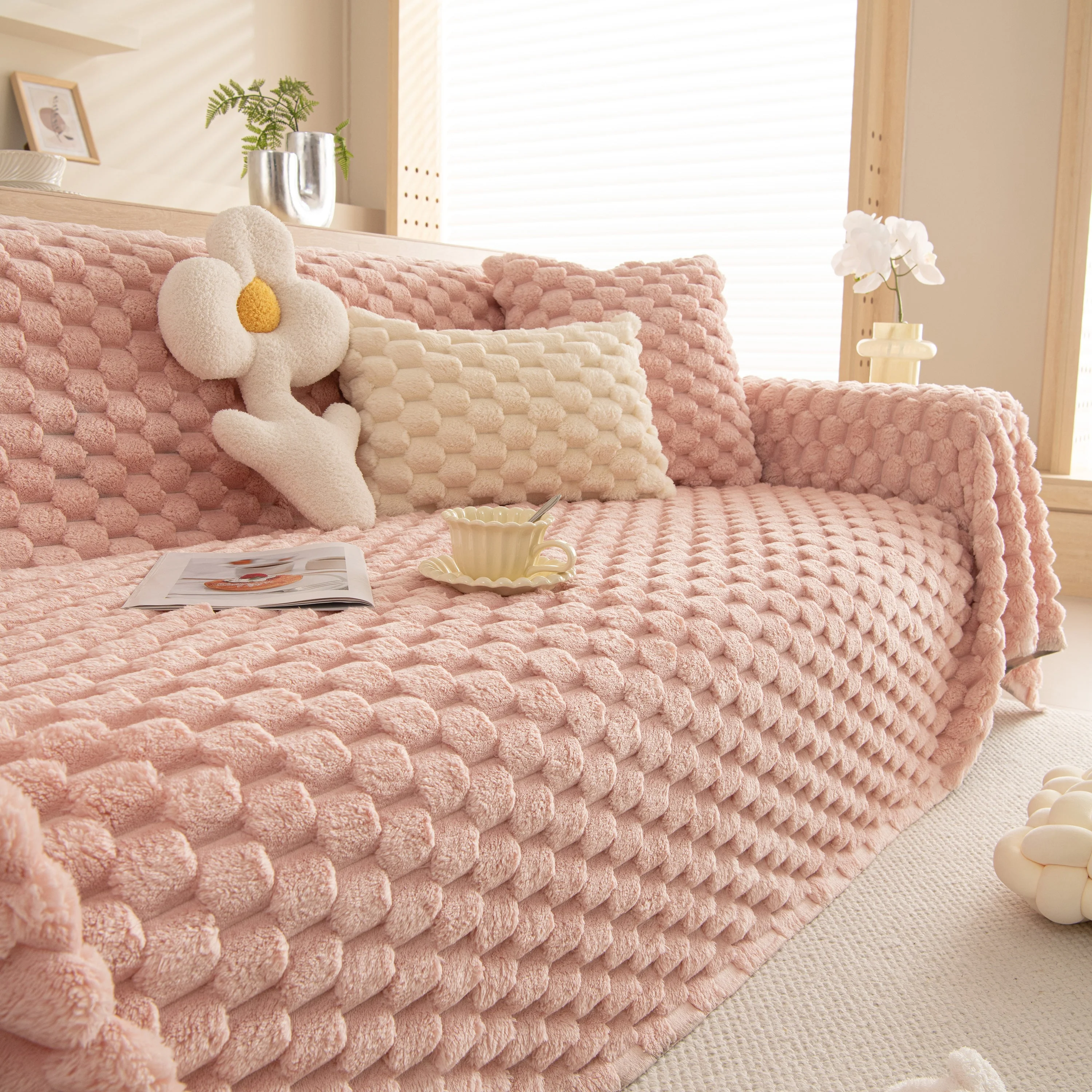 Thick Plush Faux Fur Couch Cover Blanket Warm Fuzzy Blanket Couch Protector for Winter - Image 19