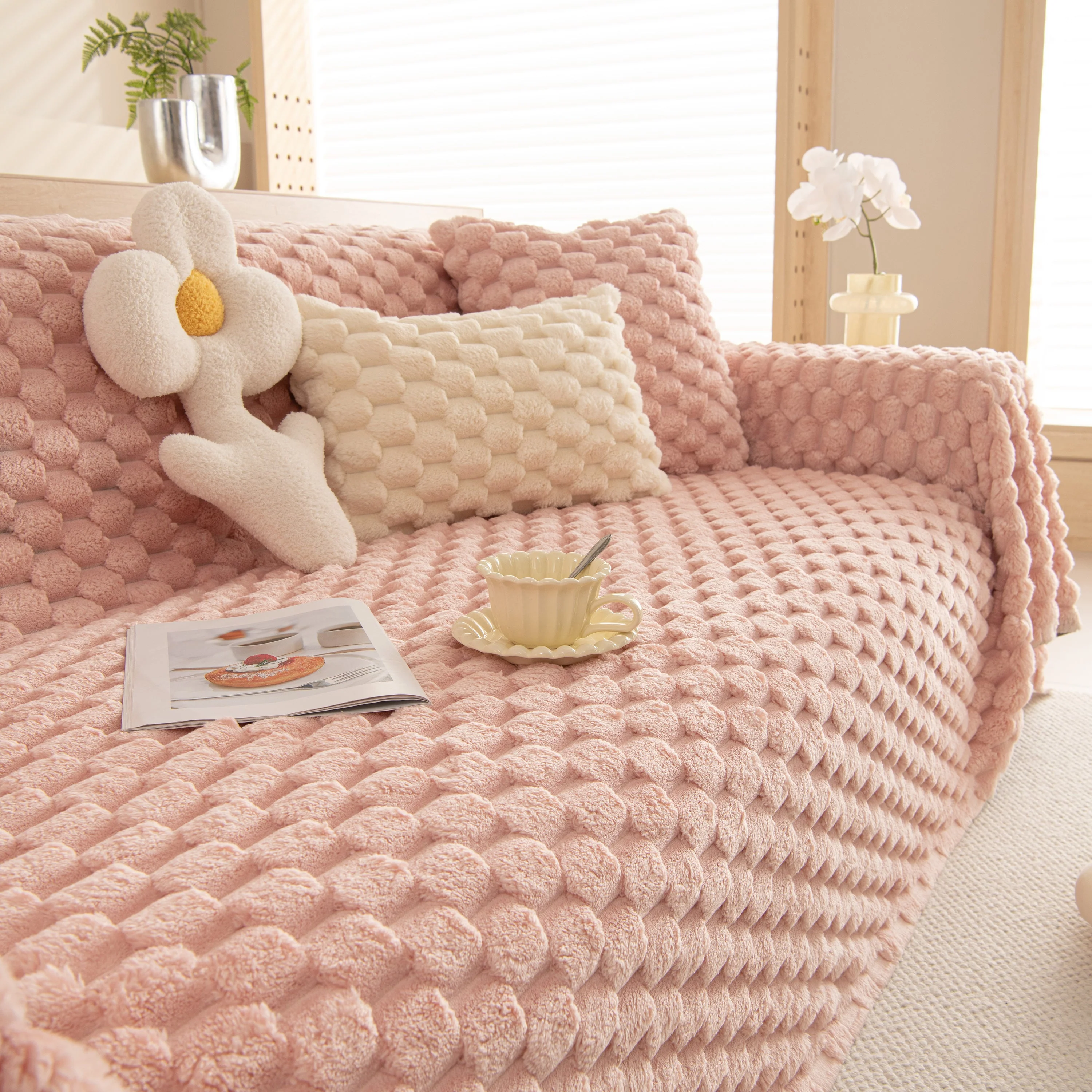 Thick Plush Faux Fur Couch Cover Blanket Warm Fuzzy Blanket Couch Protector for Winter - Image 20