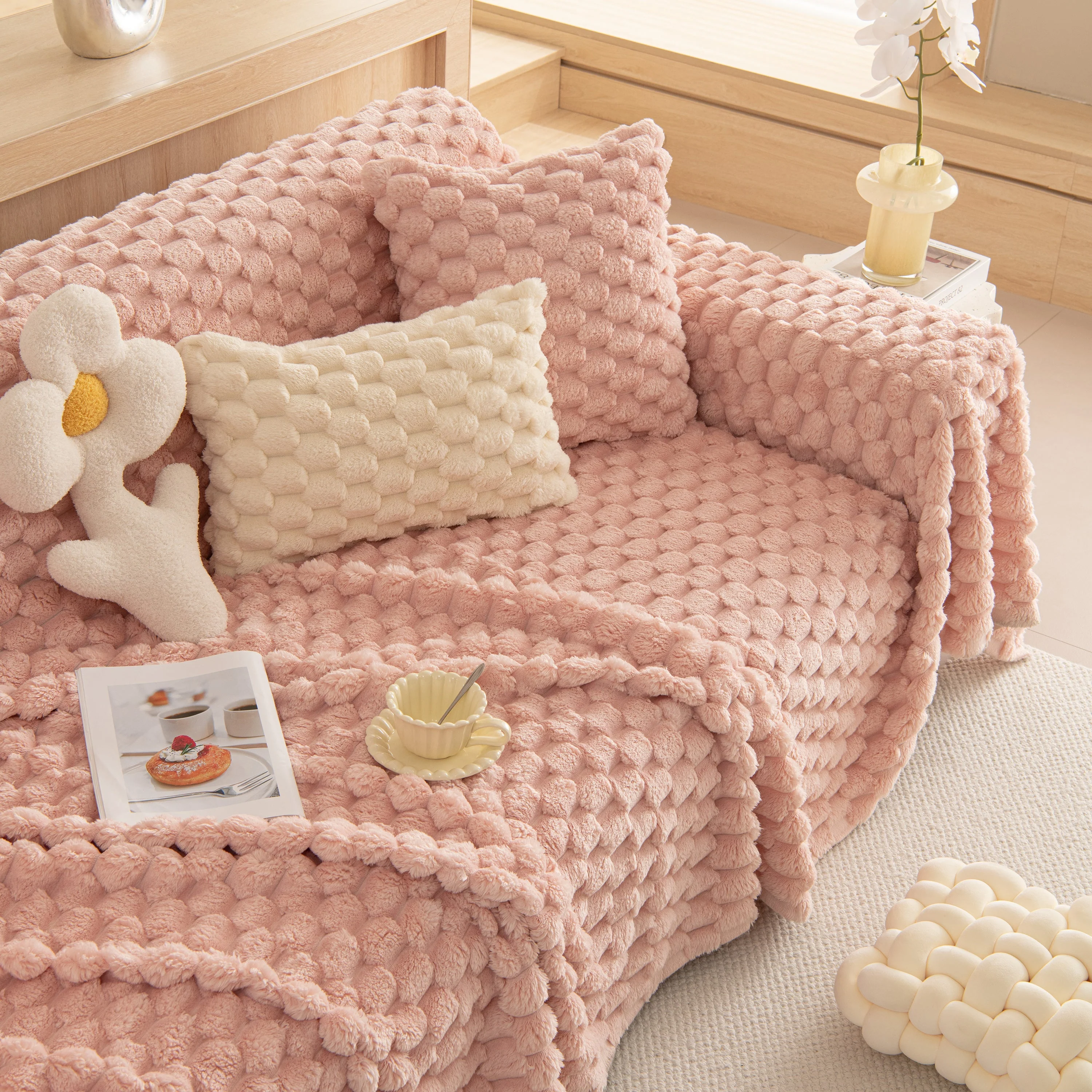 Thick Plush Faux Fur Couch Cover Blanket Warm Fuzzy Blanket Couch Protector for Winter - Image 23