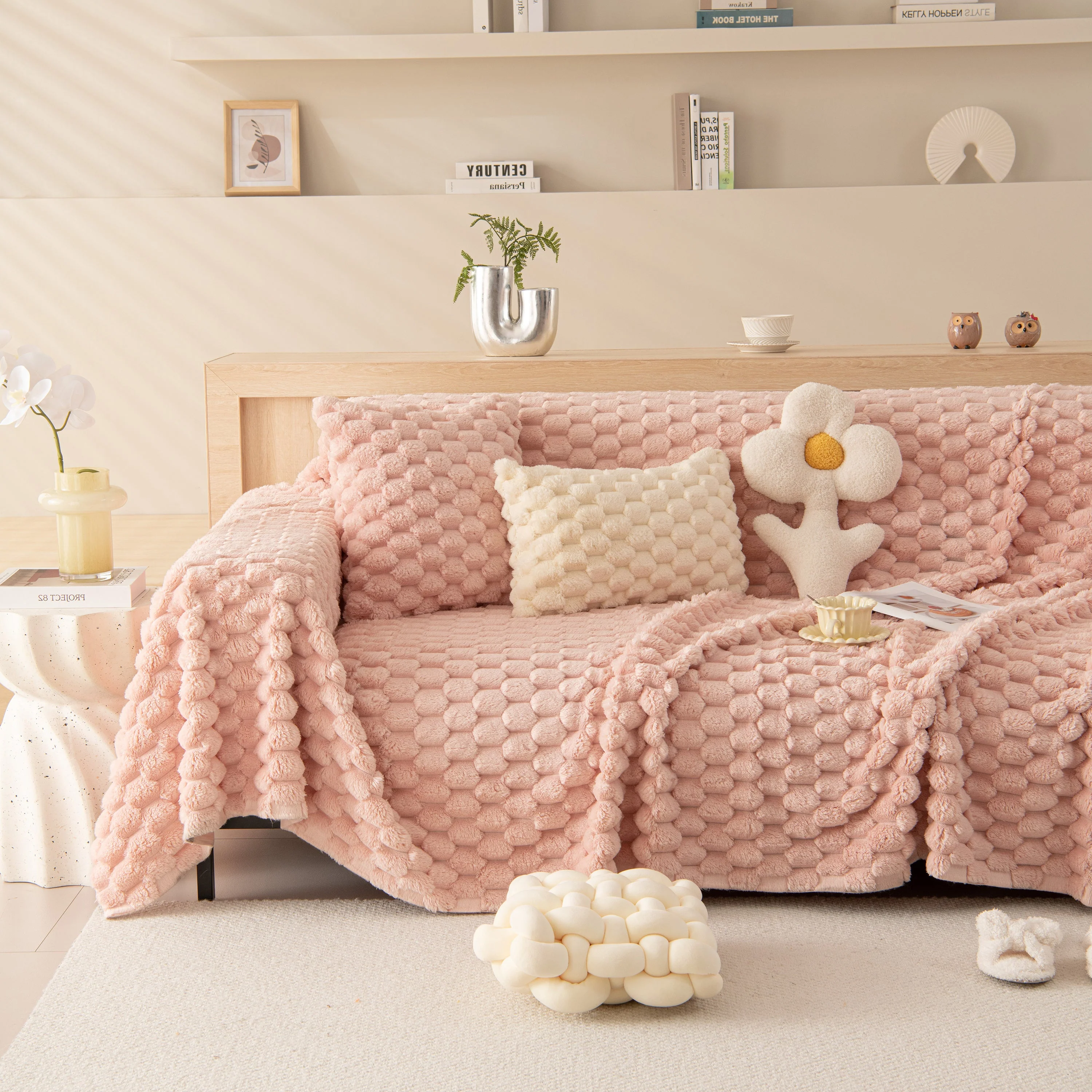 Thick Plush Faux Fur Couch Cover Blanket Warm Fuzzy Blanket Couch Protector for Winter - Image 24