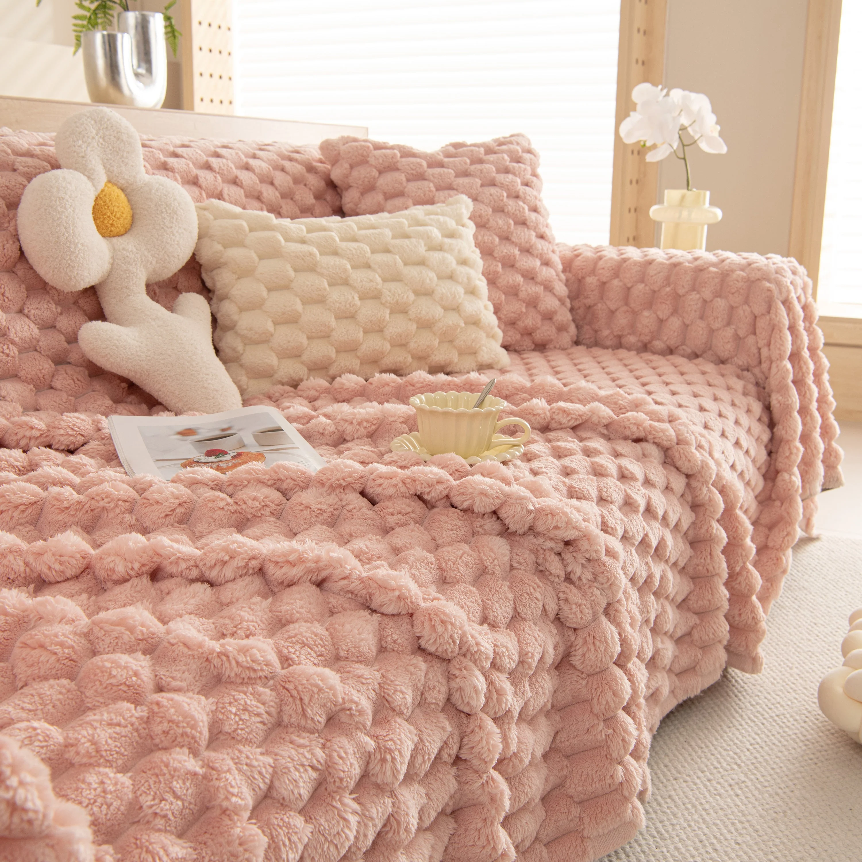 Thick Plush Faux Fur Couch Cover Blanket Warm Fuzzy Blanket Couch Protector for Winter - Image 25