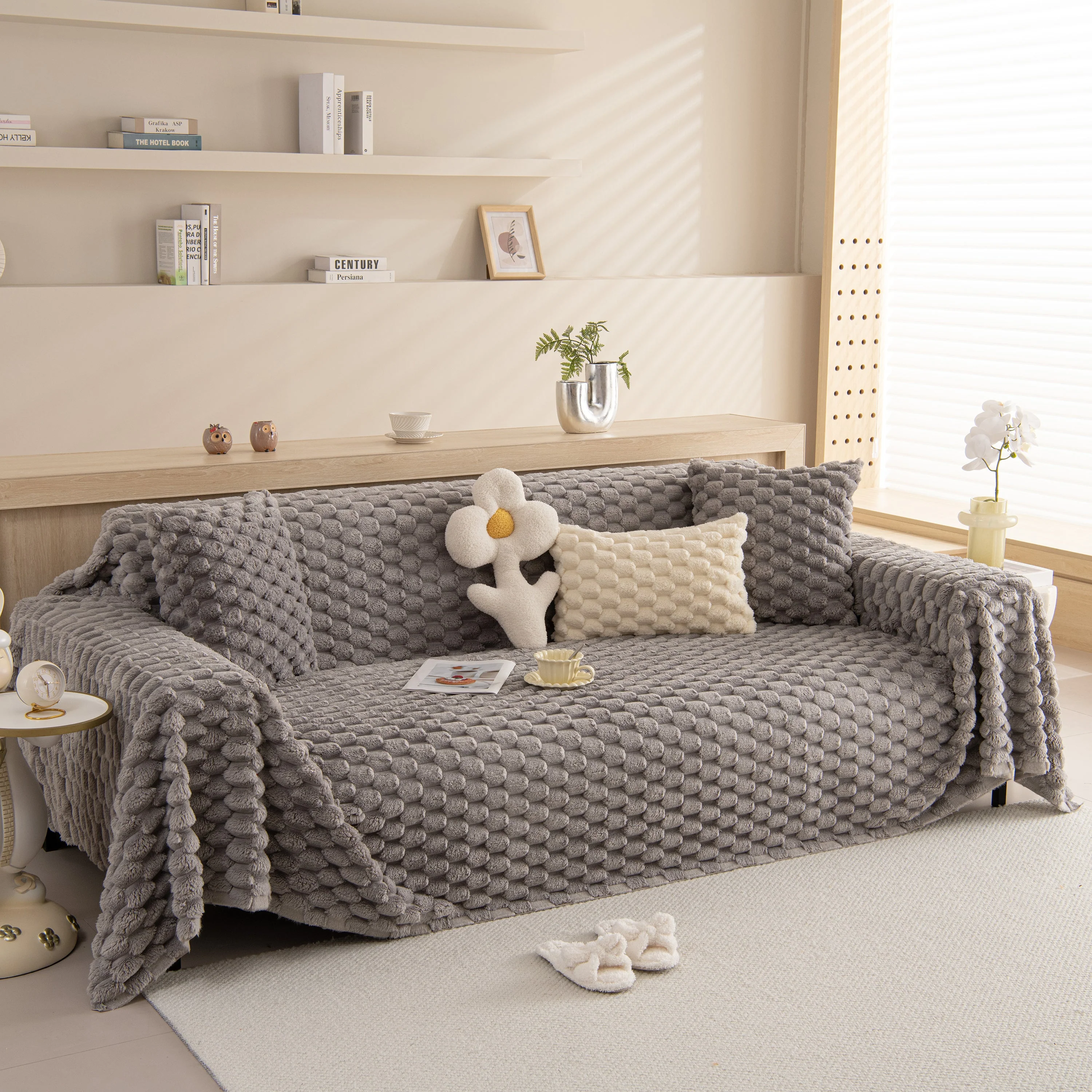 Thick Plush Faux Fur Couch Cover Blanket Warm Fuzzy Blanket Couch Protector for Winter - Image 32