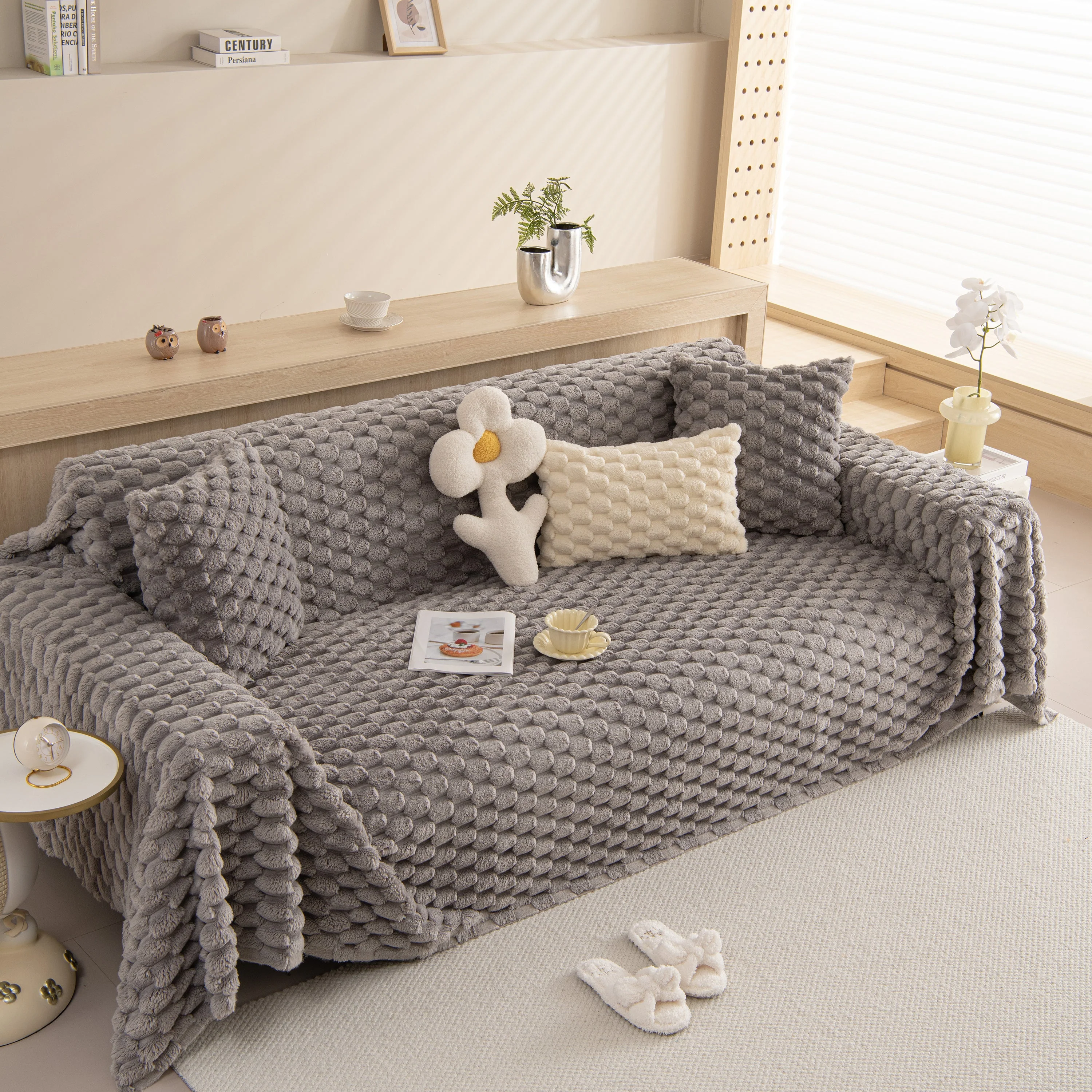 Thick Plush Faux Fur Couch Cover Blanket Warm Fuzzy Blanket Couch Protector for Winter - Image 33