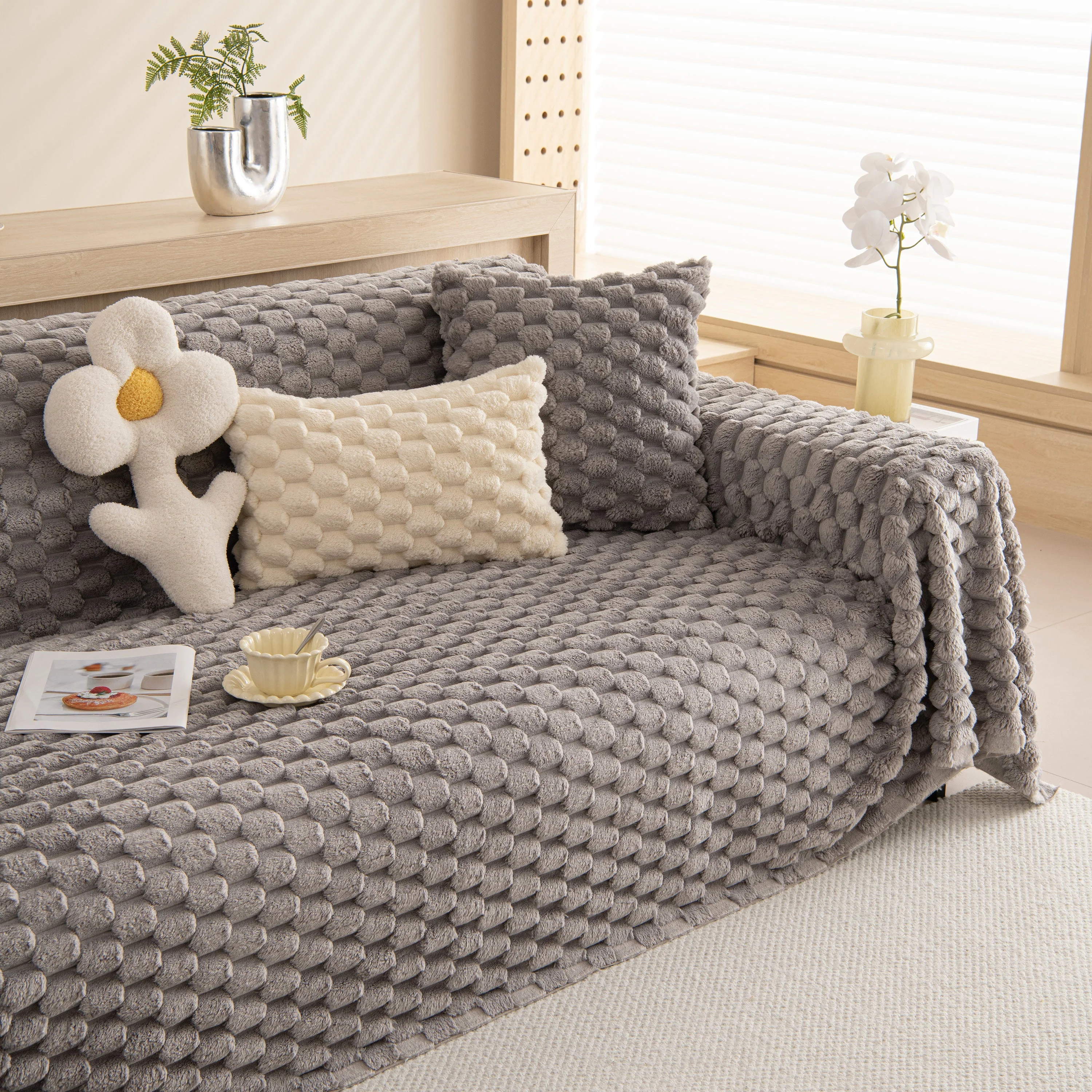 Thick Plush Faux Fur Couch Cover Blanket Warm Fuzzy Blanket Couch Protector for Winter - Image 34