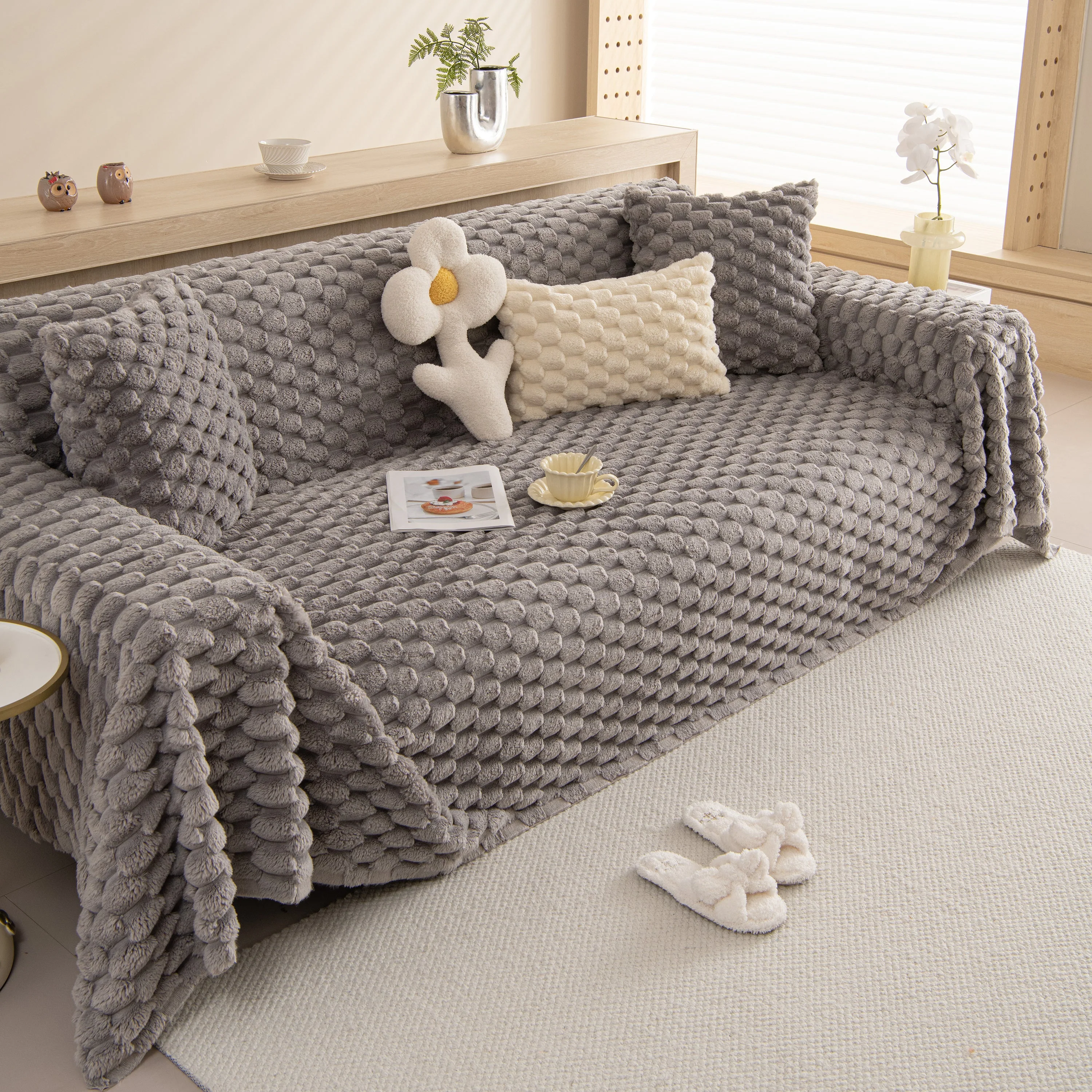 Thick Plush Faux Fur Couch Cover Blanket Warm Fuzzy Blanket Couch Protector for Winter - Image 35