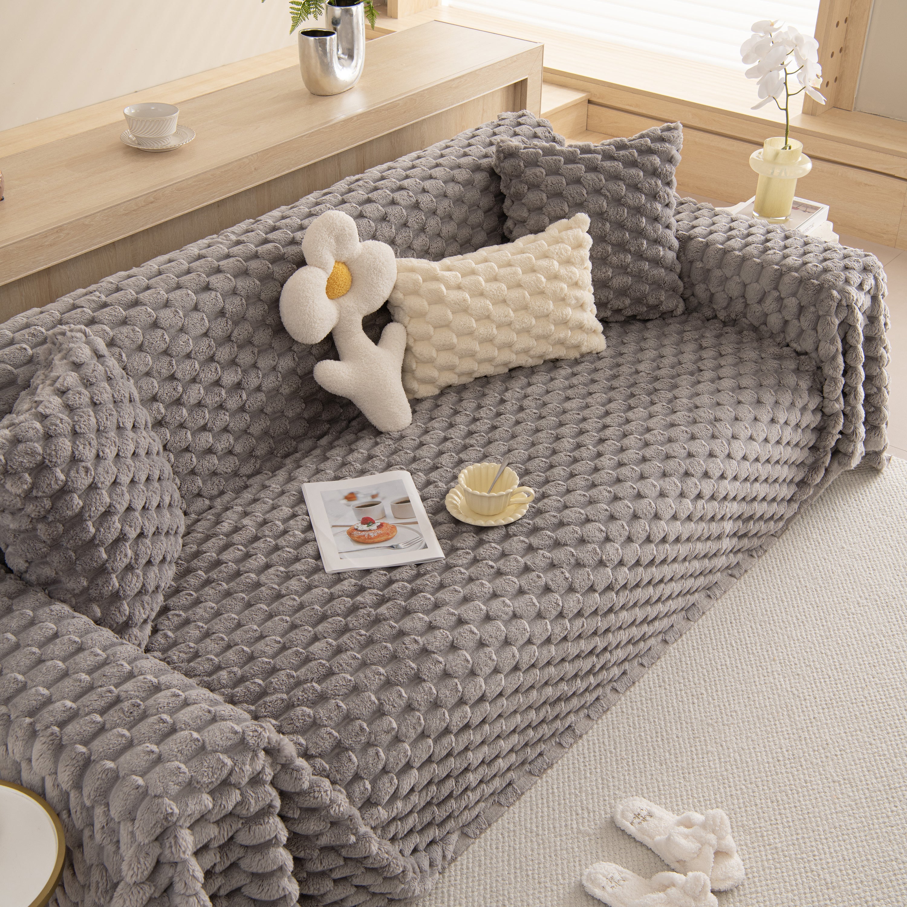 Thick Plush Faux Fur Couch Cover Blanket Warm Fuzzy Blanket Couch Protector for Winter - Image 36