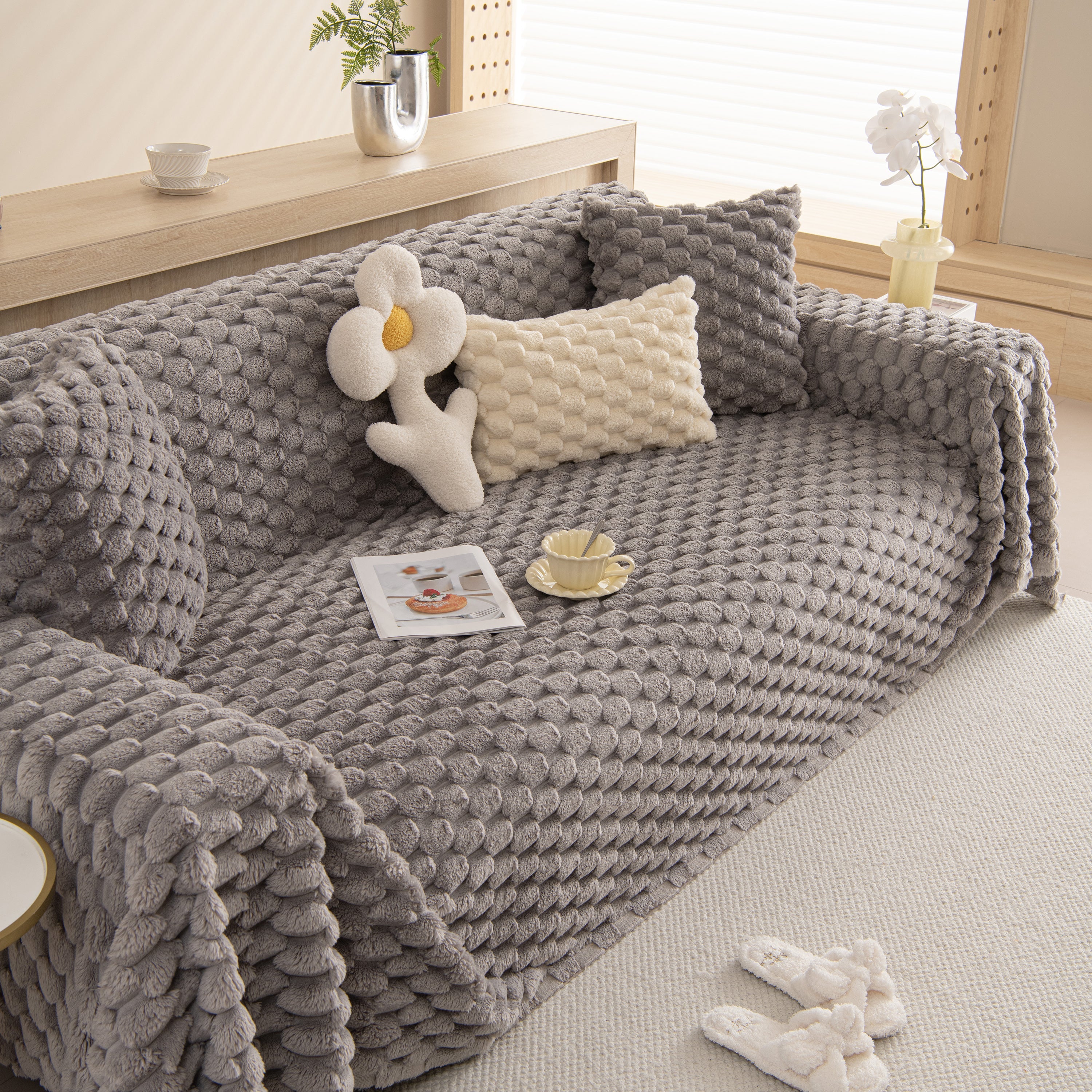 Thick Plush Faux Fur Couch Cover Blanket Warm Fuzzy Blanket Couch Protector for Winter - Image 37