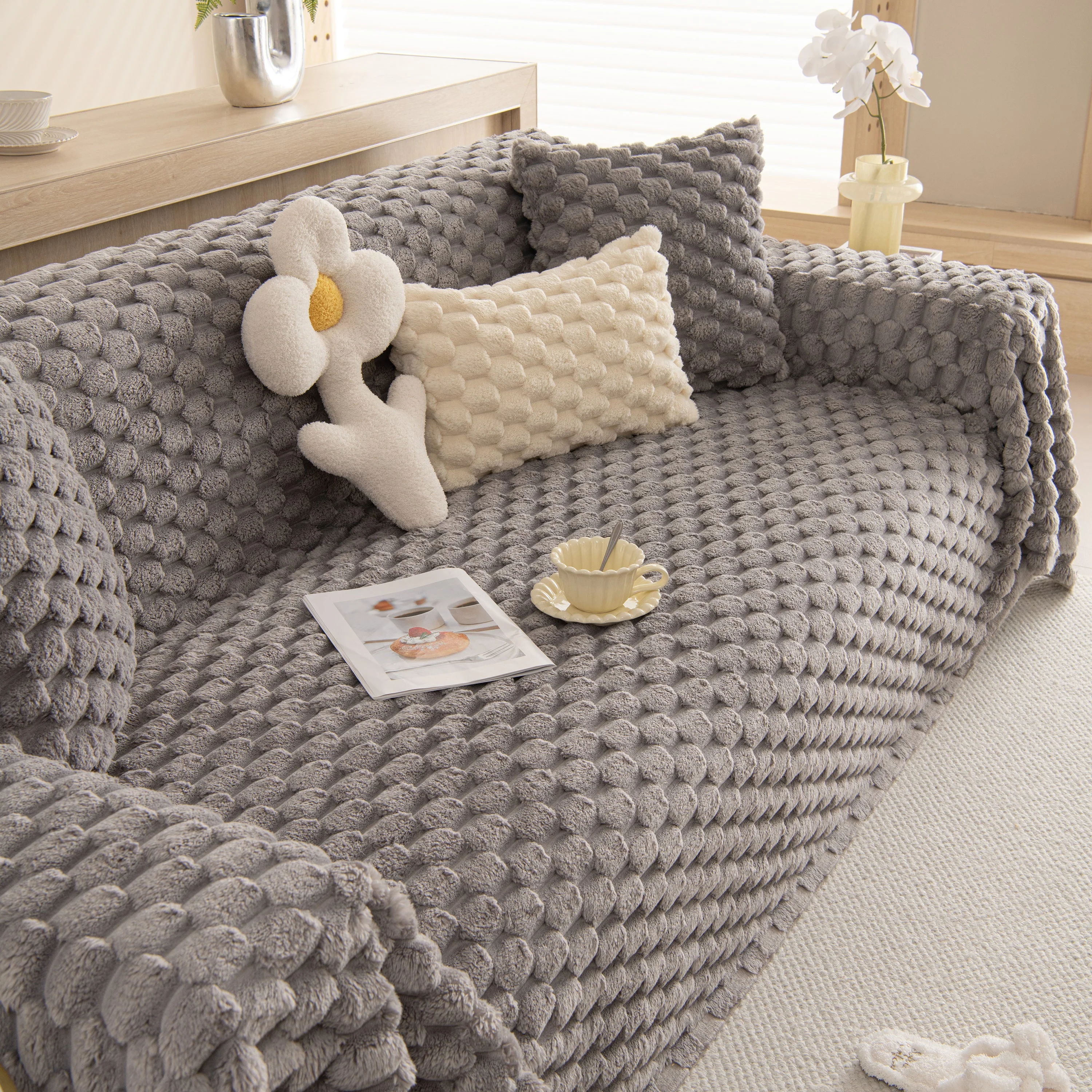 Thick Plush Faux Fur Couch Cover Blanket Warm Fuzzy Blanket Couch Protector for Winter - Image 38