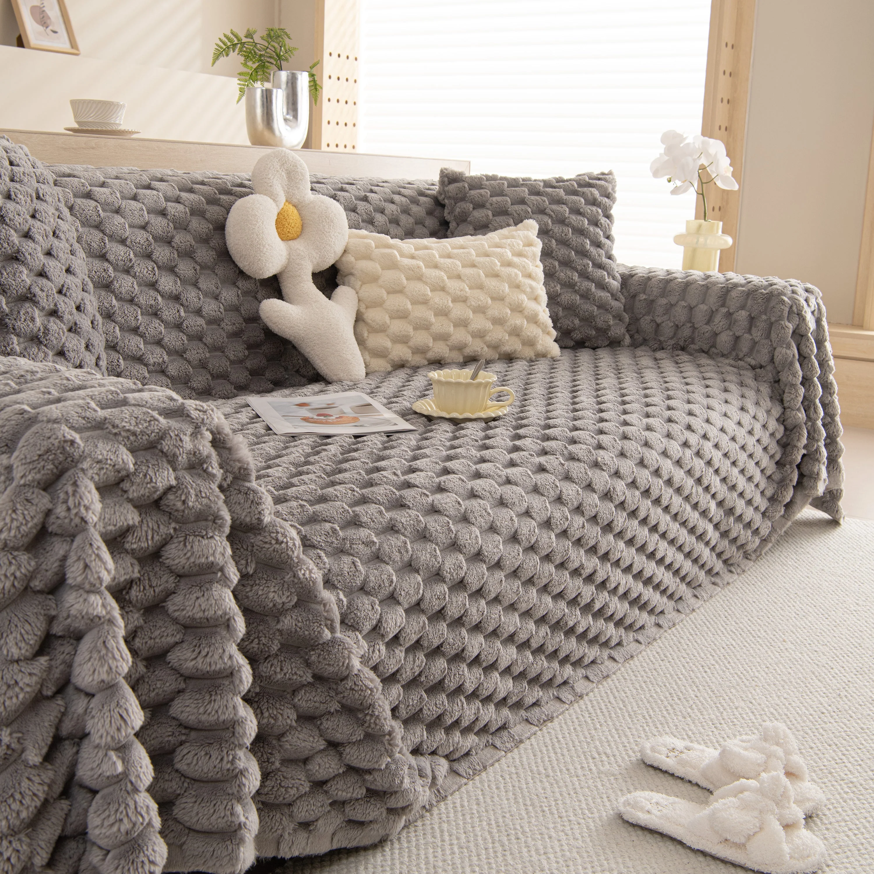 Thick Plush Faux Fur Couch Cover Blanket Warm Fuzzy Blanket Couch Protector for Winter - Image 39