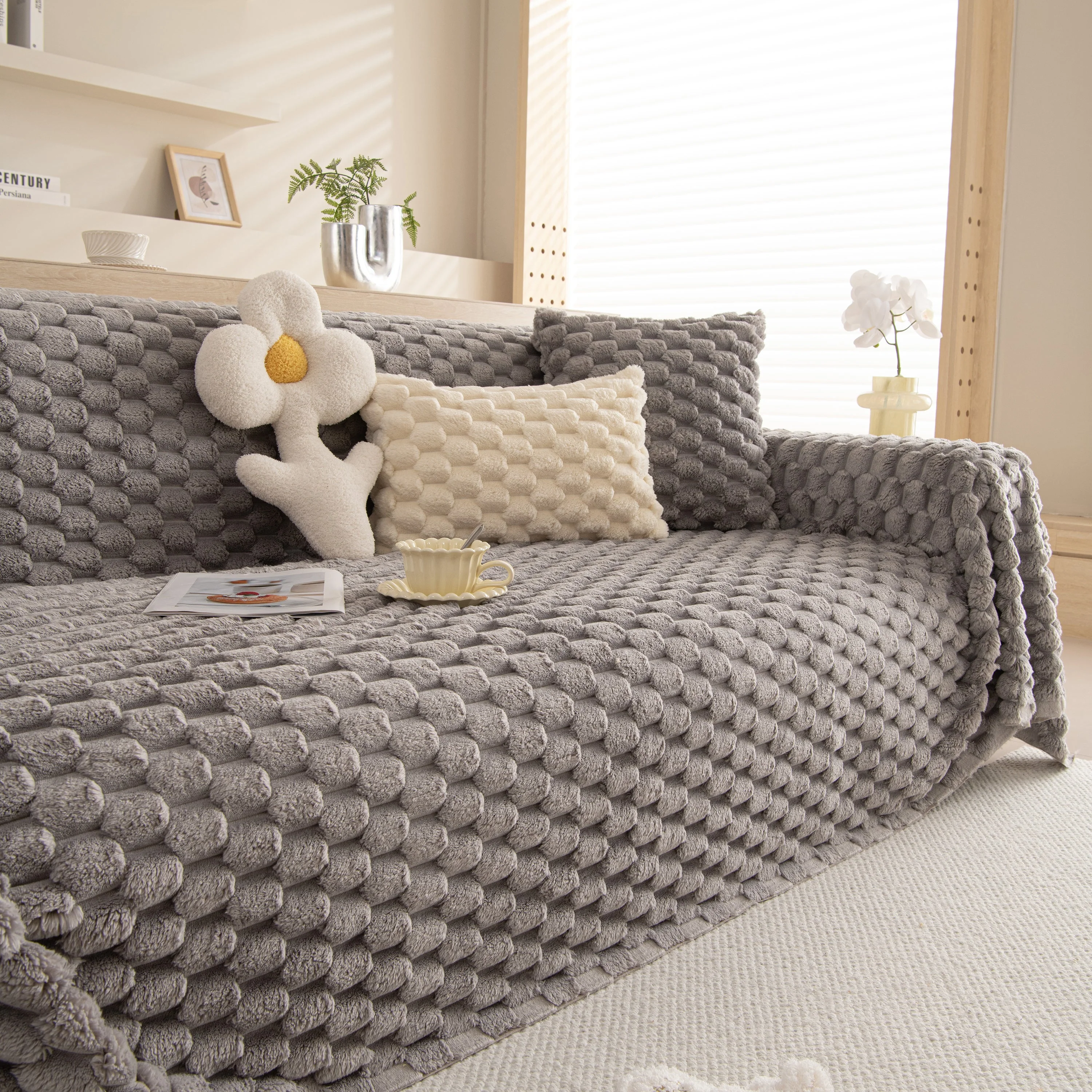 Thick Plush Faux Fur Couch Cover Blanket Warm Fuzzy Blanket Couch Protector for Winter - Image 40