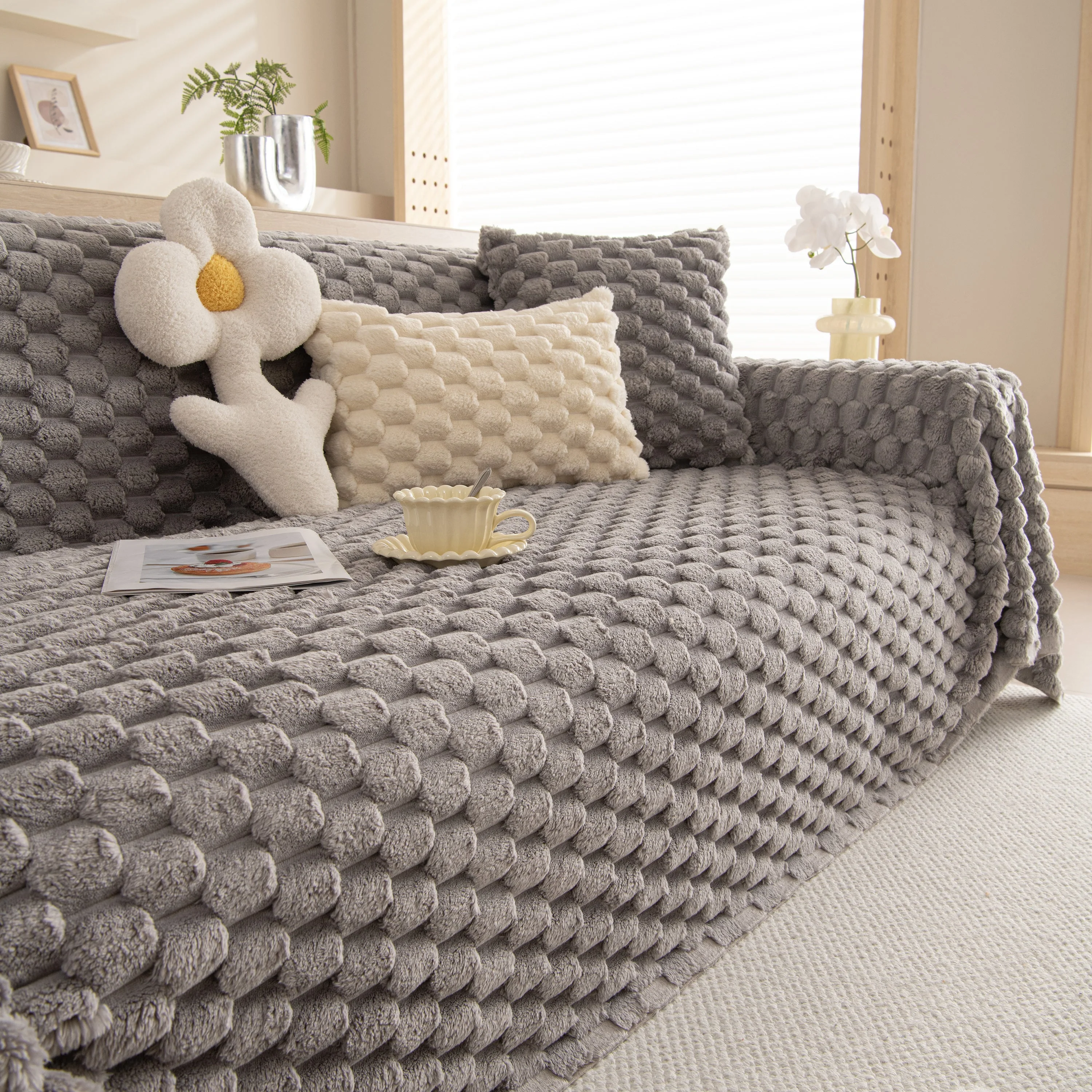 Thick Plush Faux Fur Couch Cover Blanket Warm Fuzzy Blanket Couch Protector for Winter - Image 41