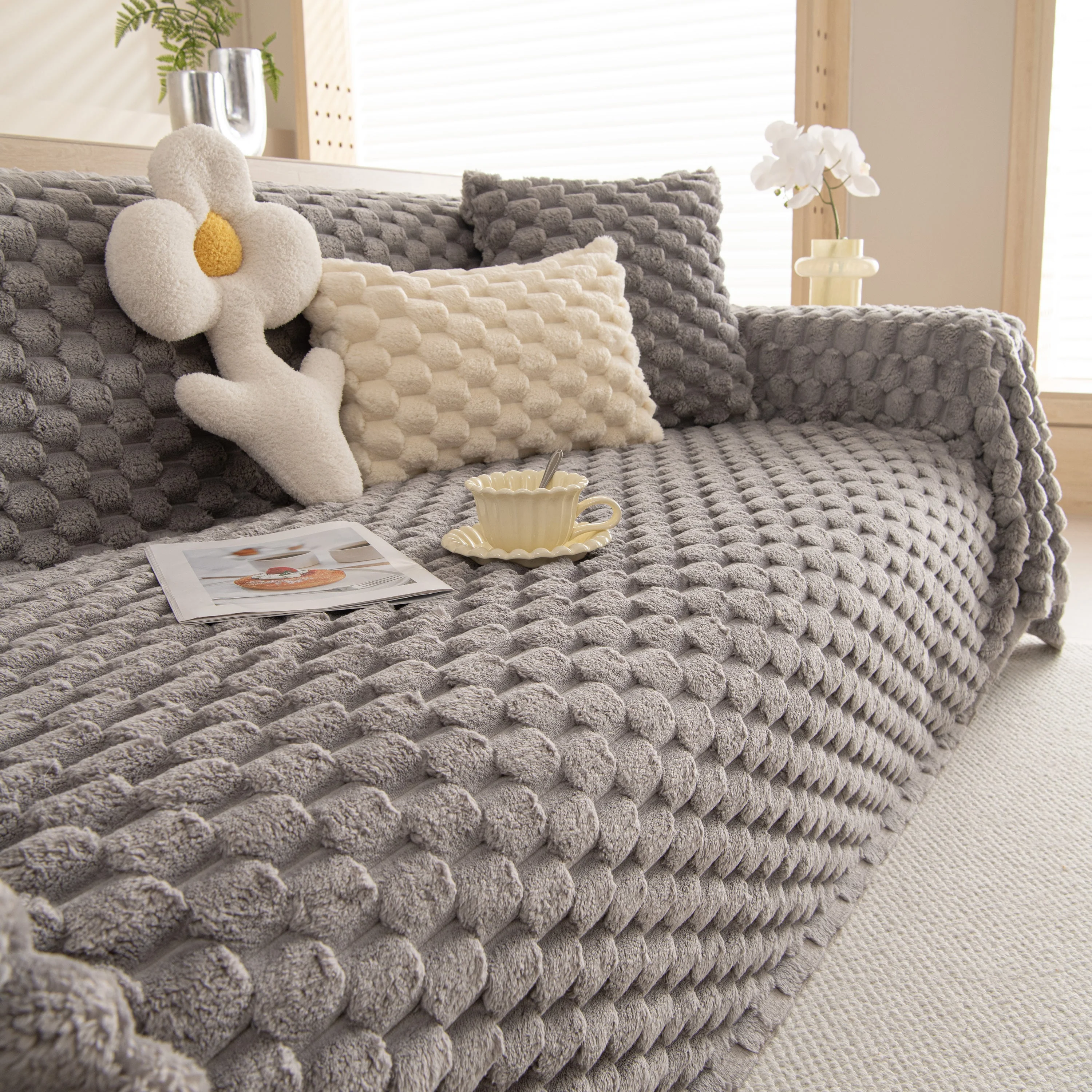 Thick Plush Faux Fur Couch Cover Blanket Warm Fuzzy Blanket Couch Protector for Winter - Image 42
