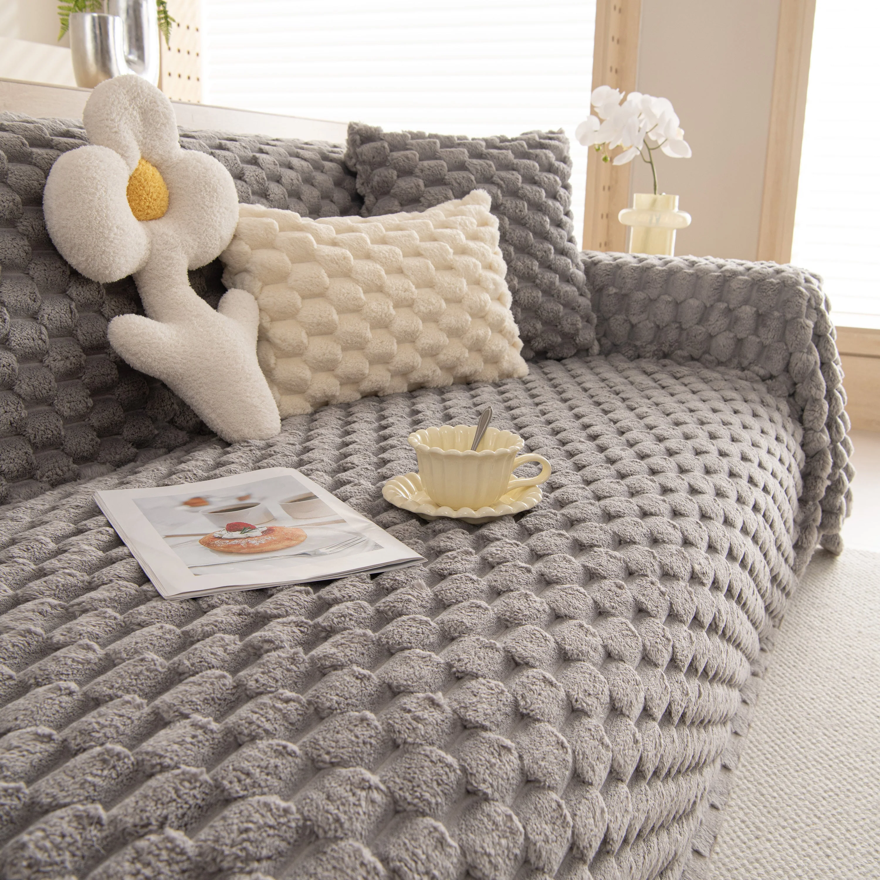 Thick Plush Faux Fur Couch Cover Blanket Warm Fuzzy Blanket Couch Protector for Winter - Image 43