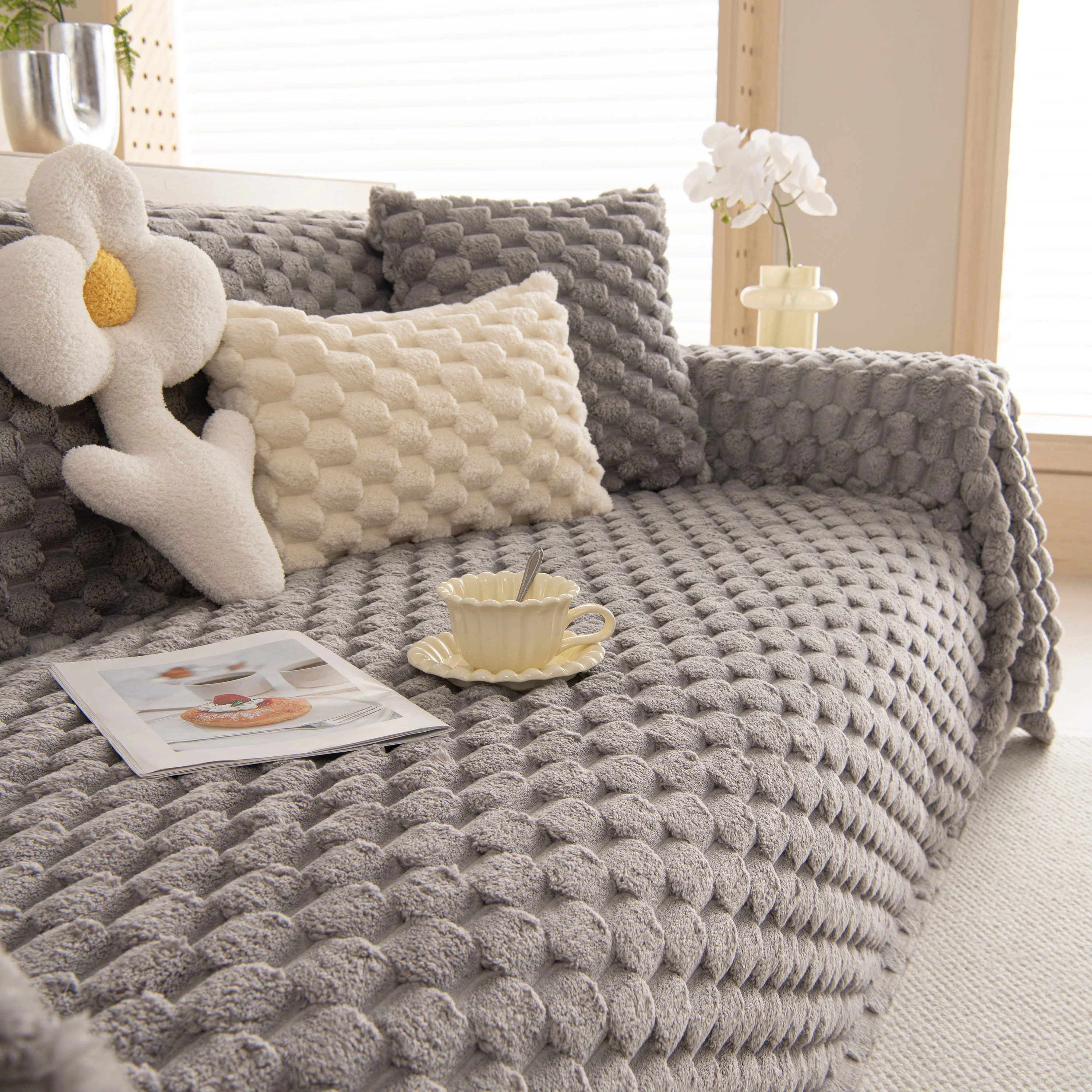 Thick Plush Faux Fur Couch Cover Blanket Warm Fuzzy Blanket Couch Protector for Winter - Image 44
