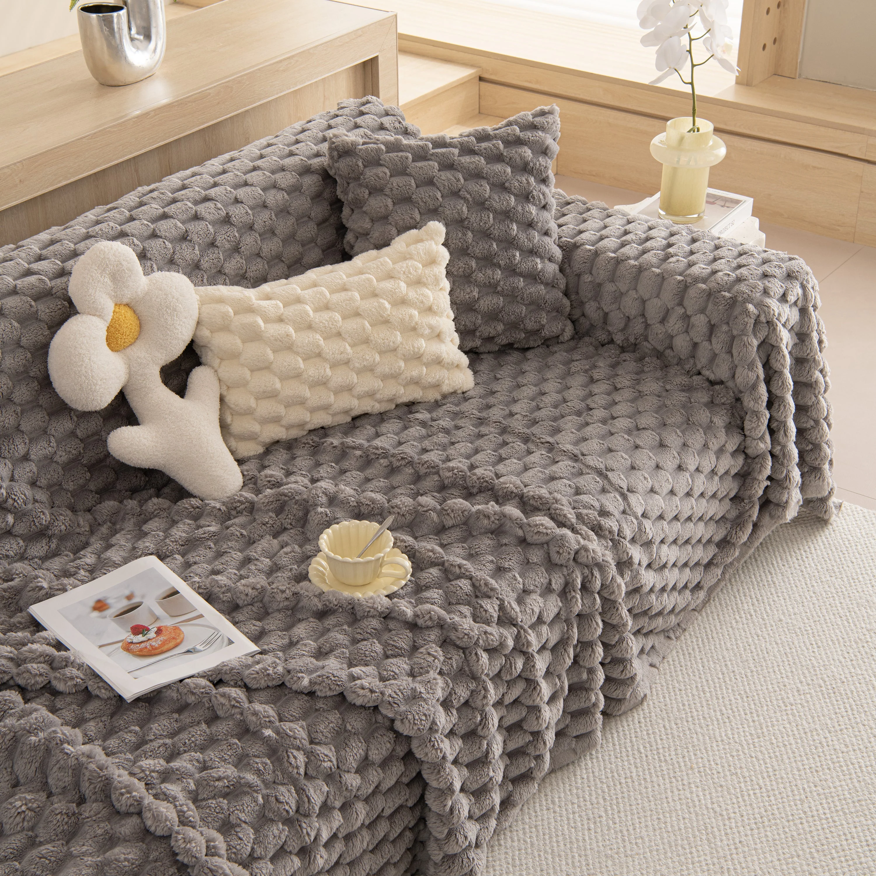 Thick Plush Faux Fur Couch Cover Blanket Warm Fuzzy Blanket Couch Protector for Winter - Image 46